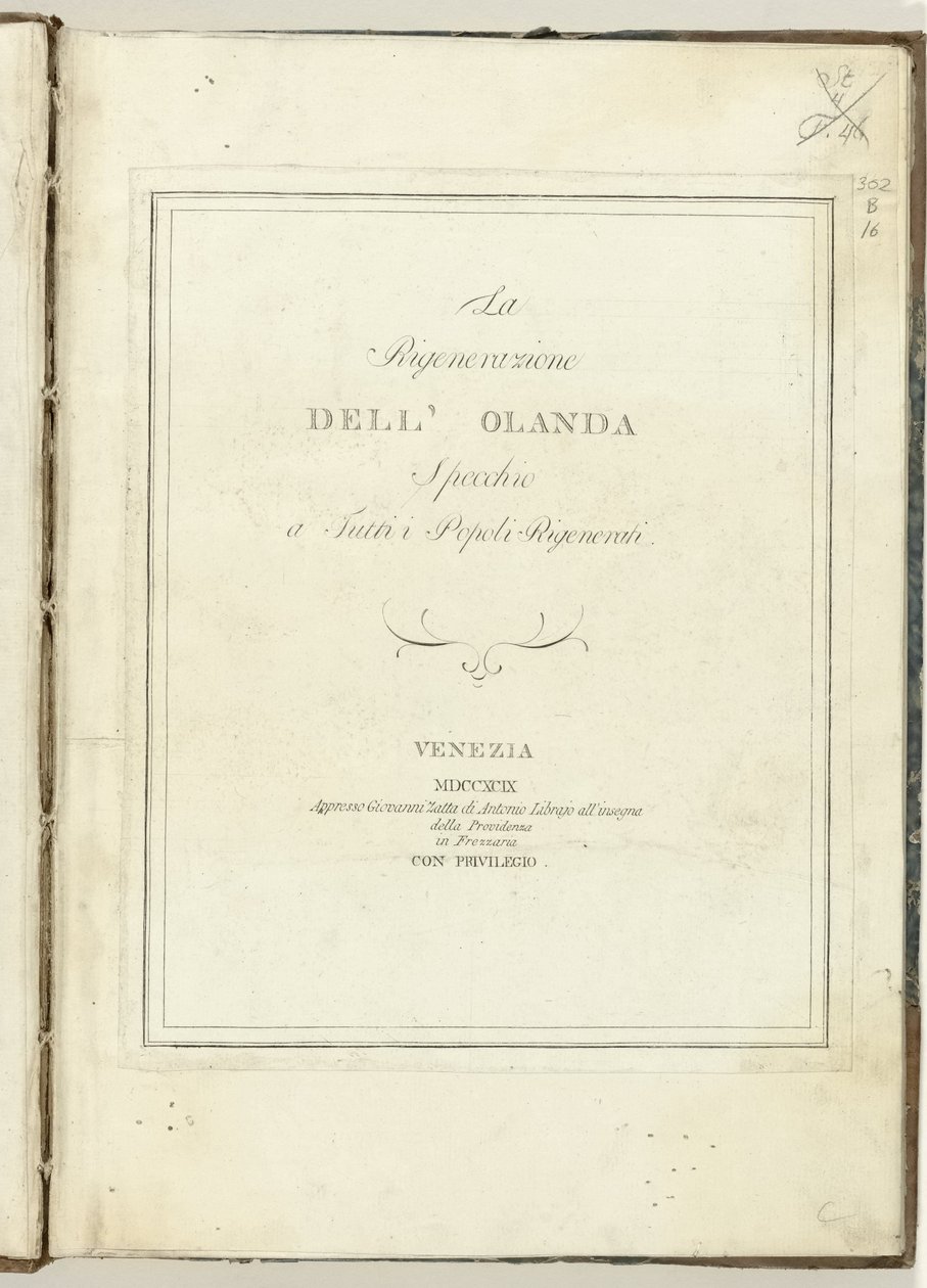 Titelpagina voor: A regeneração da Holanda, 1799
A regeneração da Holanda : spechio a todos os povos regenerados (título sobre o objecto)
Hollandia Regenerata (Italiaanse kopie) (título da série) de Anonymous