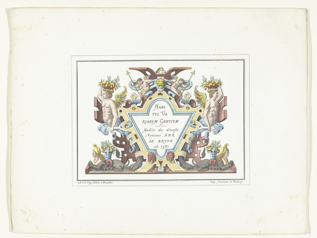 Estampa de título para a série de estampas de fantasias em fac-símile Habitus Variarum Gentium
Habitus Variarum Gentium / Habitz des diverses Nations Abr De Bruyn inv. 1581 (título sobre o objecto) de Anonymous