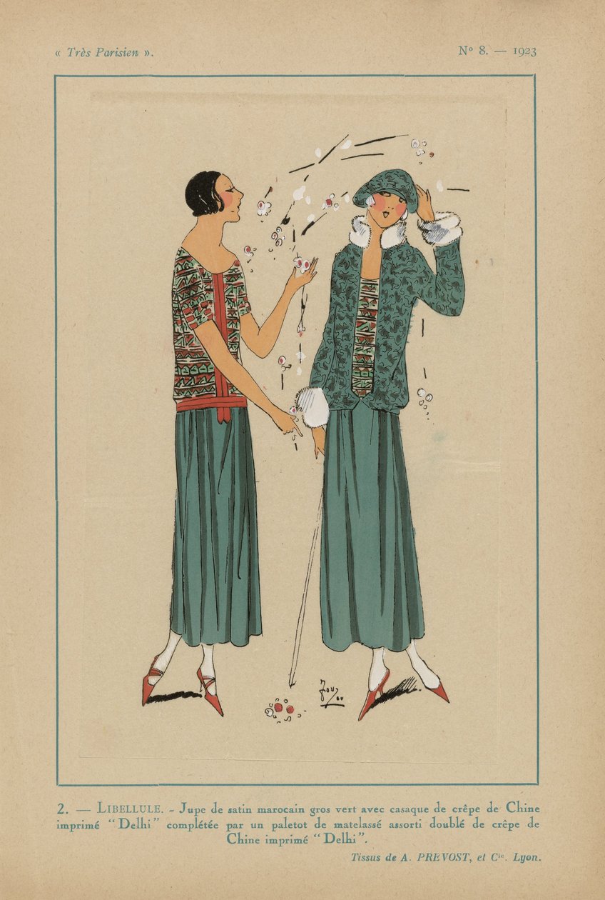 Muito parisiense. Moda, Chique, Elegância Muito parisiense, 1923, nº 8: 2.- LIBÉLULA. / Saia de cetim marroquina... de Anonymous