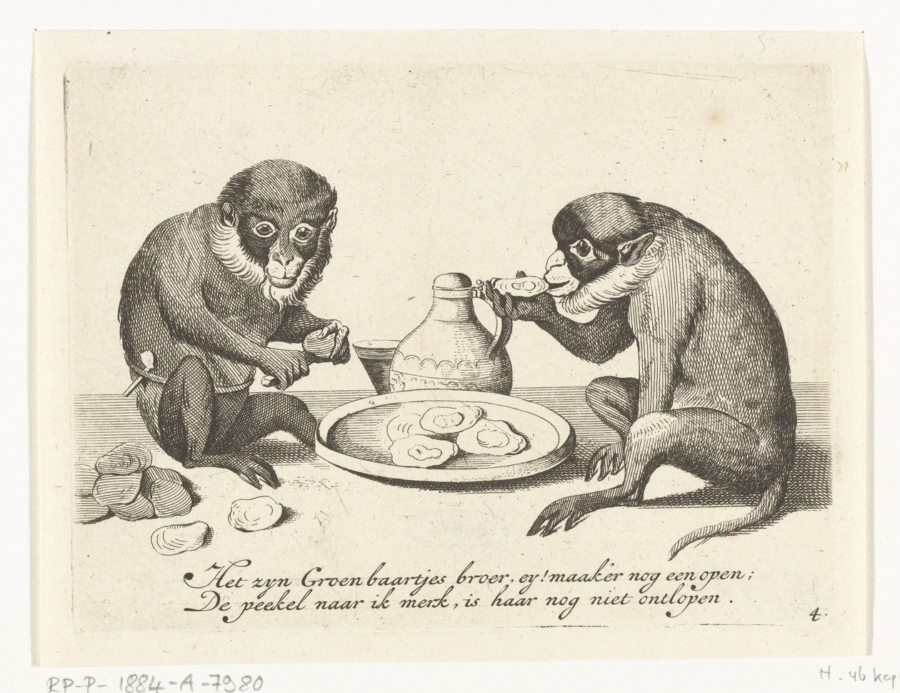 Dois macacos a comer ostras
Vários actos de vida humana apresentados por macacos (título da série)
O que é 