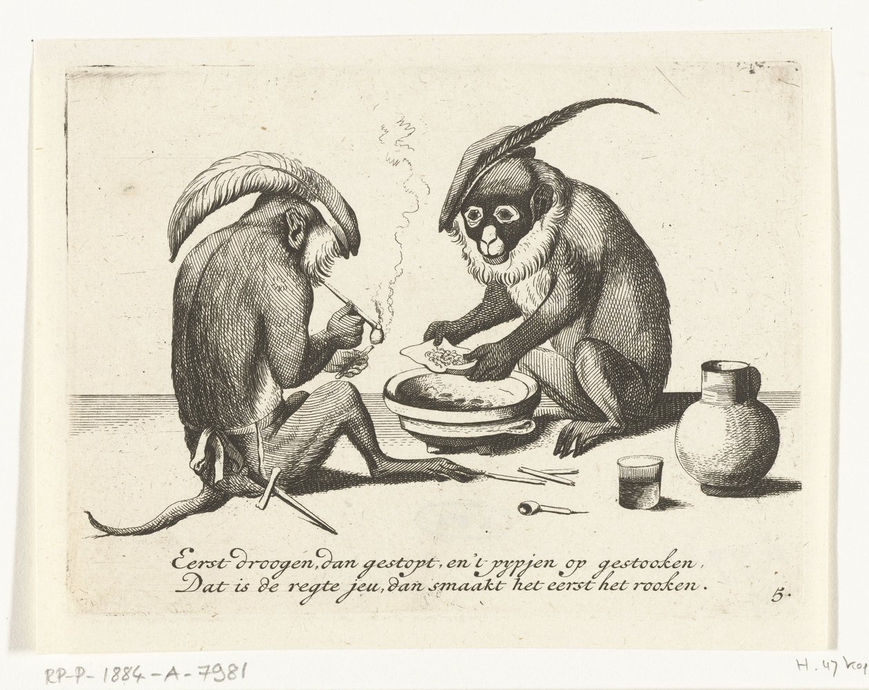 Dois macacos fumando um cachimbo Várias empresas da vida humana apresentadas por macacos (título da série) O que é que me vê neste mundo? / É jogo Aape, e não de outra forma (título da série) de Anonymous