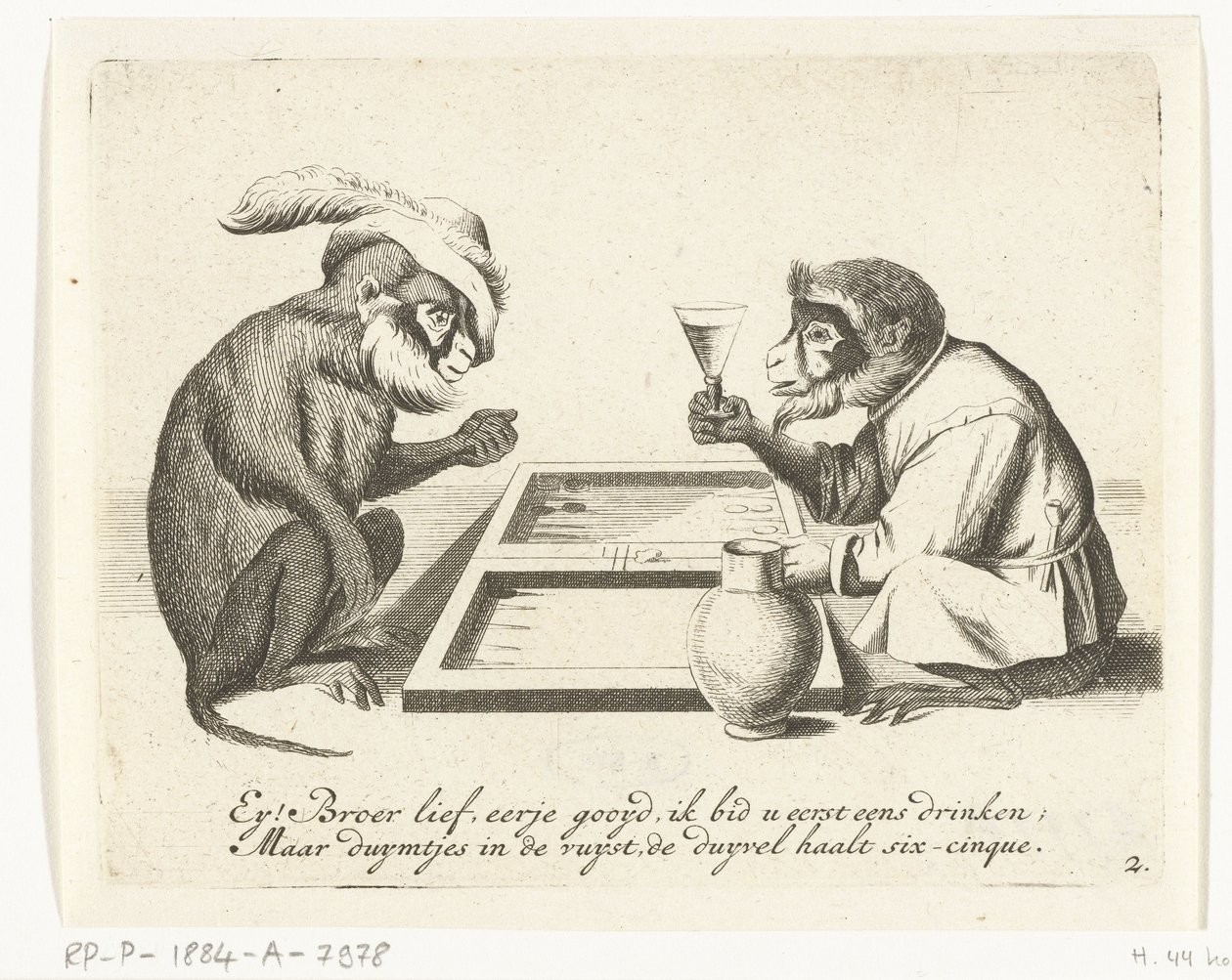 Dois macacos jogam triktrak
Vários actos de vida humana apresentados por macacos (título da série)
O que é que o "m" vê neste mundo? / 