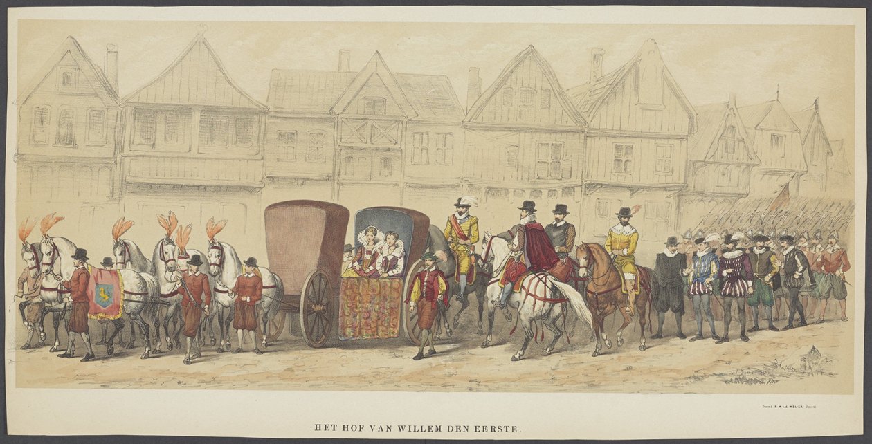 Utrecht mascarada, placa e: o tribunal, 1856
O Tribunal de Guilherme, o Primeiro (título sobre o objecto)
Os Fundadores da Liberdade da Holanda, (tempo de William I) apresentados por H.H. membros do corpo estudantil de Utrecht, celebrando o seu 220º aniv de Anonymous