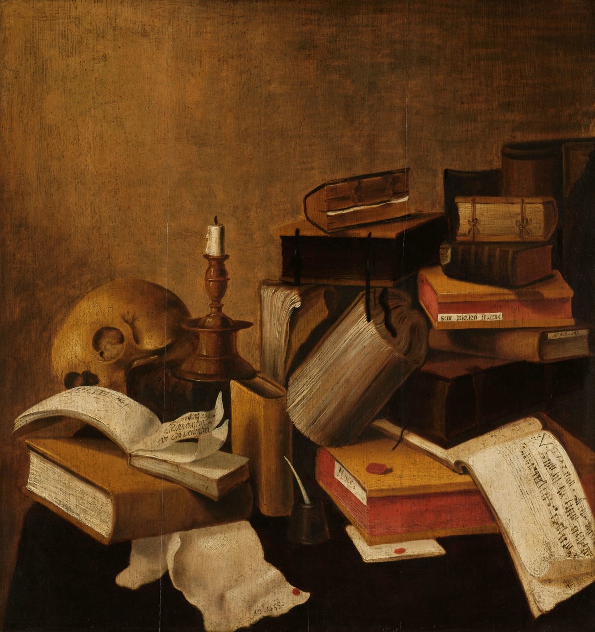 Vanitas natureza morta com livros de Anonymous