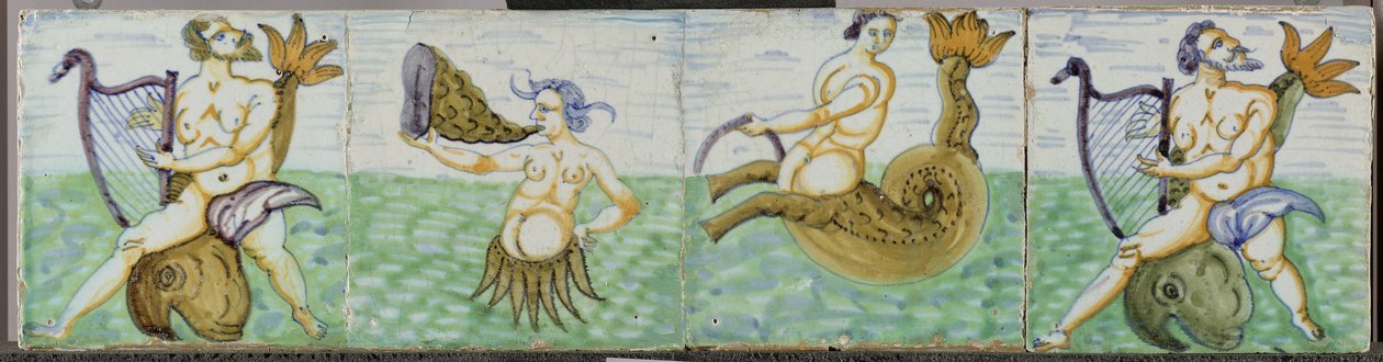 Campo de quatro azulejos com criaturas do mar de Anonymous