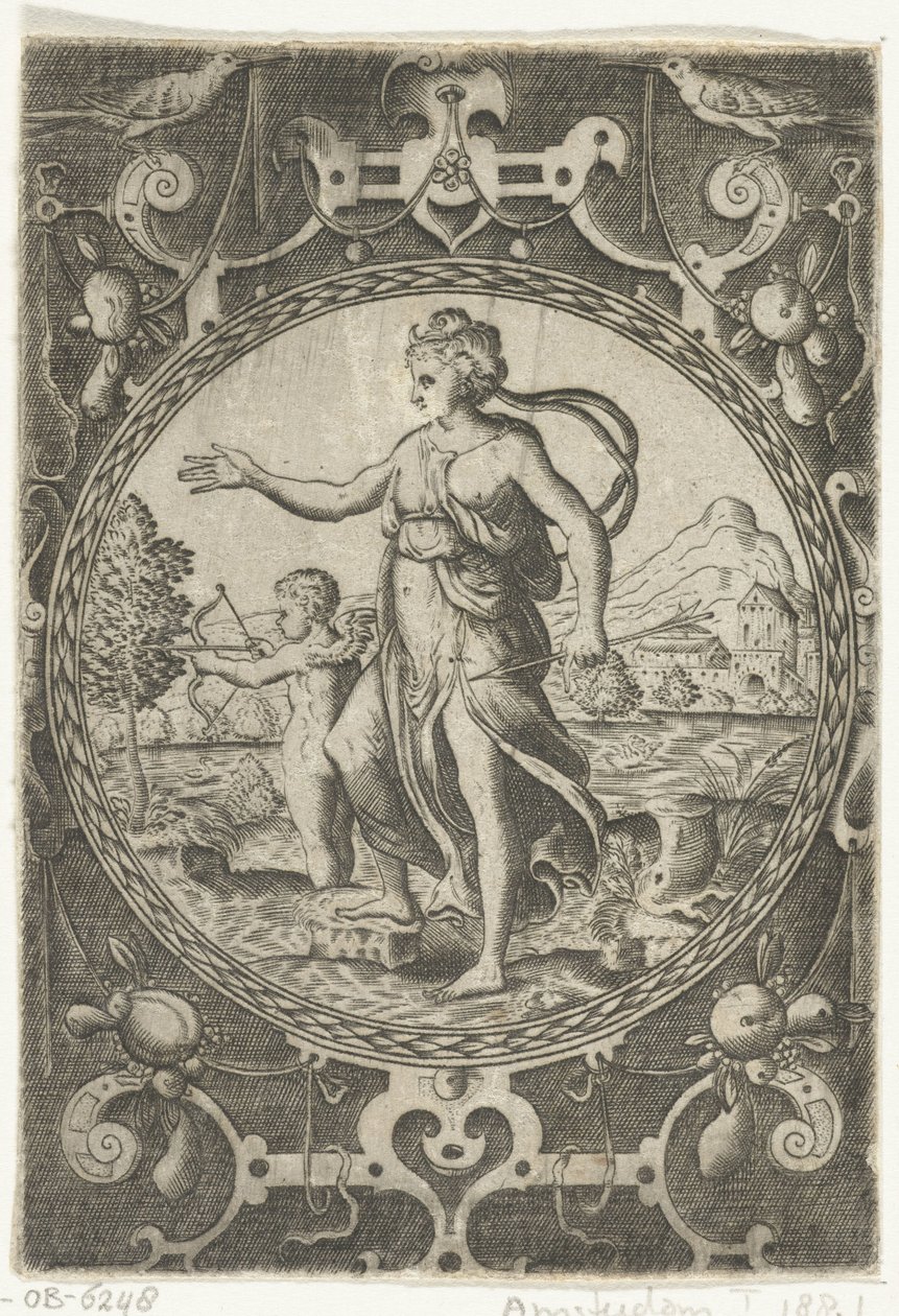 Vénus e Cupido
Medalhões com figuras do Julgamento de Paris num quadro de encaixes com guirlandas (título da série) de Anonymous