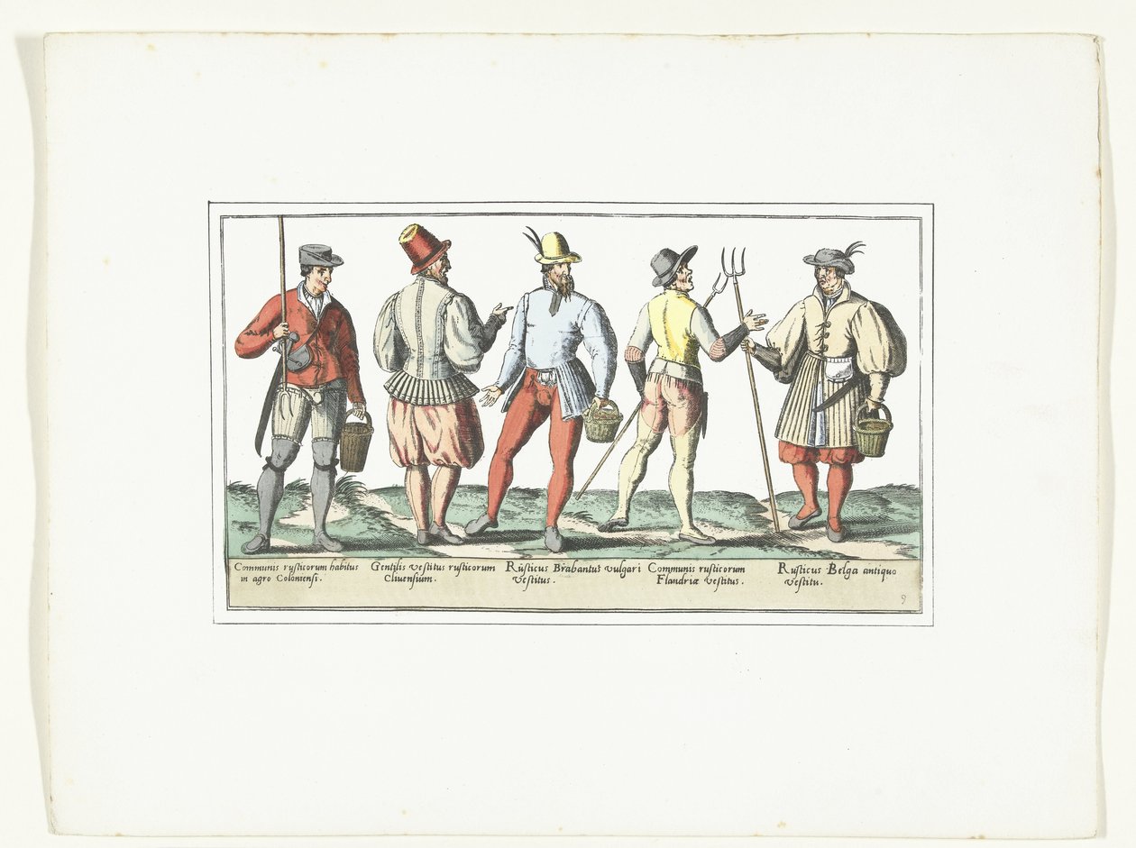 Quatro camponeses vestidos de acordo com a moda actual e um depois da moda antiga, c. 1580
Modos de rustiques (título sobre o objecto) de Anonymous