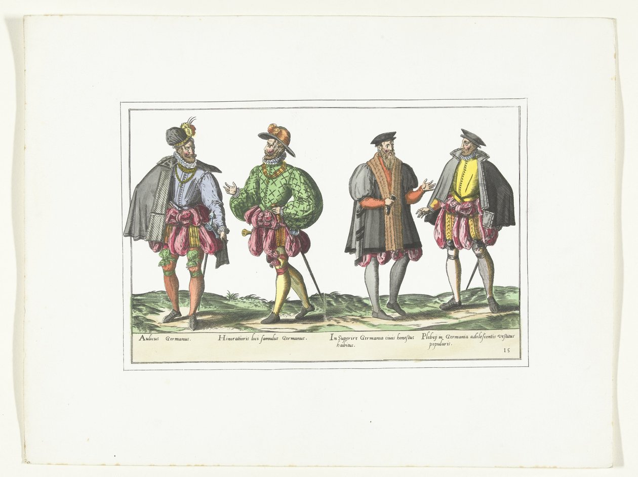 Quatro homens vestidos de acordo com a moda alemã, c. 1580
Fantasias Allemands (título sobre o objecto) de Anonymous