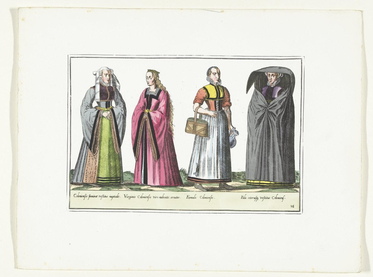 Quatro mulheres vestidas à moda alemã, c. 1580 Costumes Allemands (título no objeto) de Anonymous