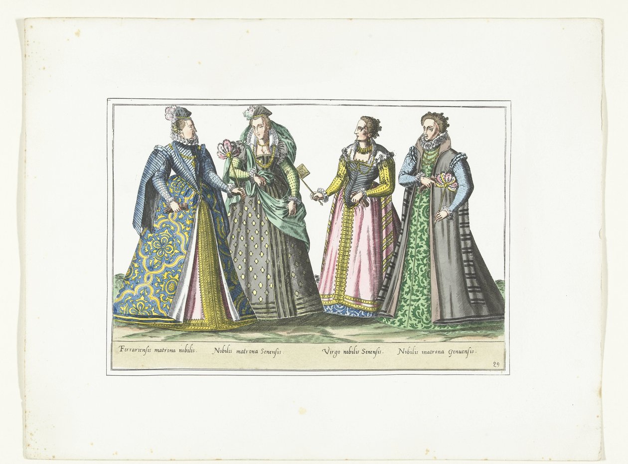 Quatro mulheres vestidas à moda italiana, c. 1580 Costumes Italiens (título no objeto) de Anonymous