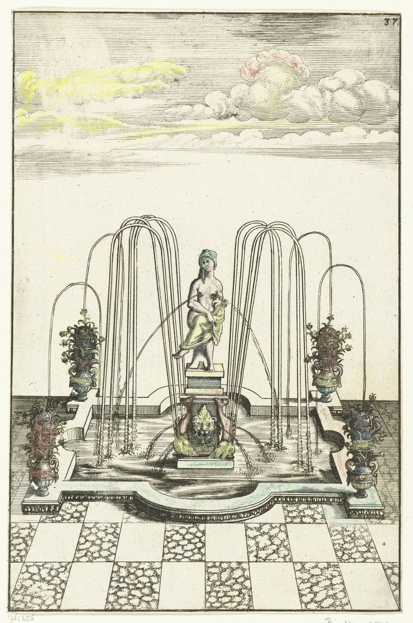 Bacia quadrada com protuberâncias semicirculares Architectura Curiosa Nova (título da série) de Anonymous