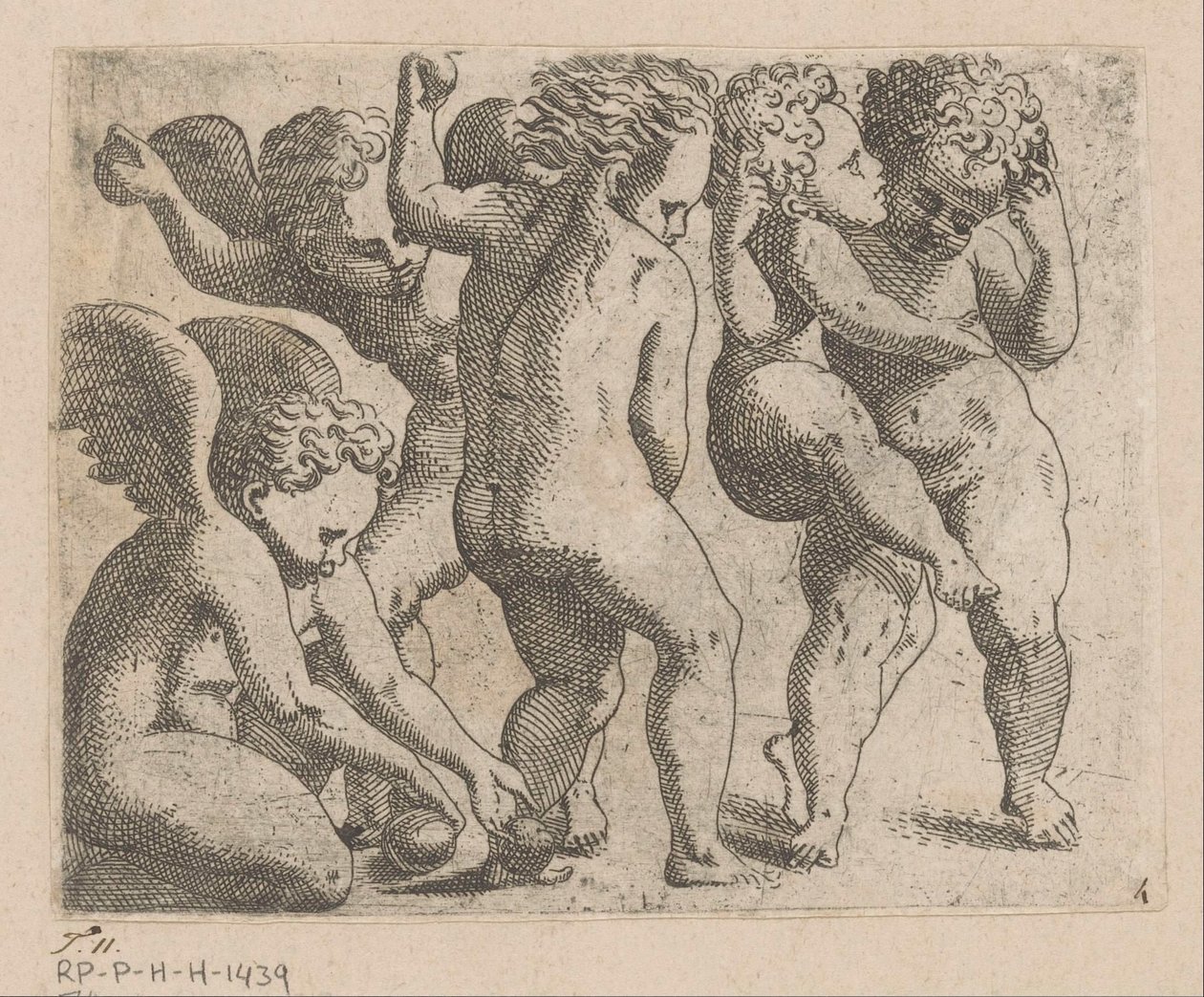 Cinco putti brincando com frutas de Anonymous