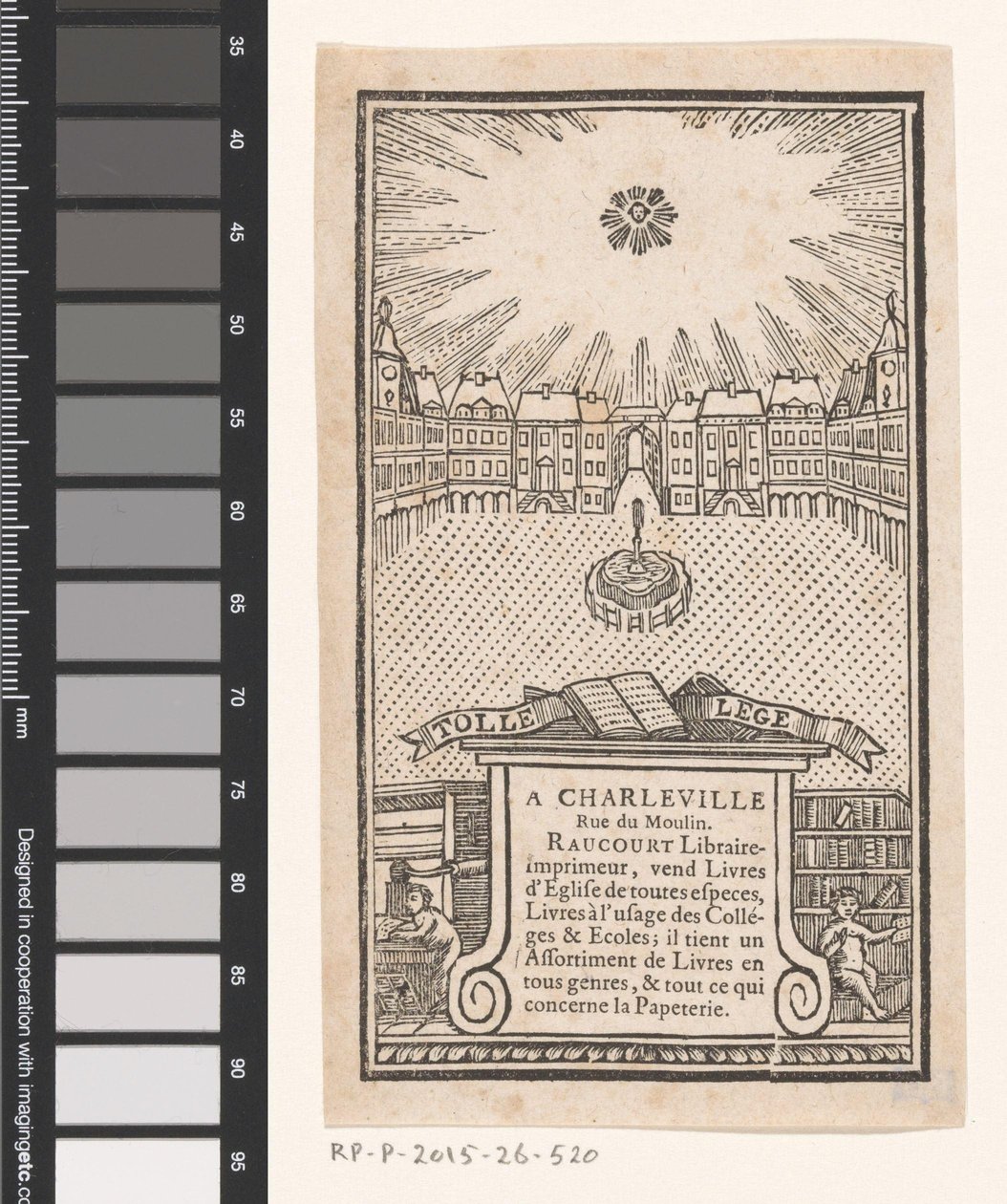 Cartão de visita de Jean-Baptiste-François Raucourt, livreiro e impressor em Charleville de Anonymous