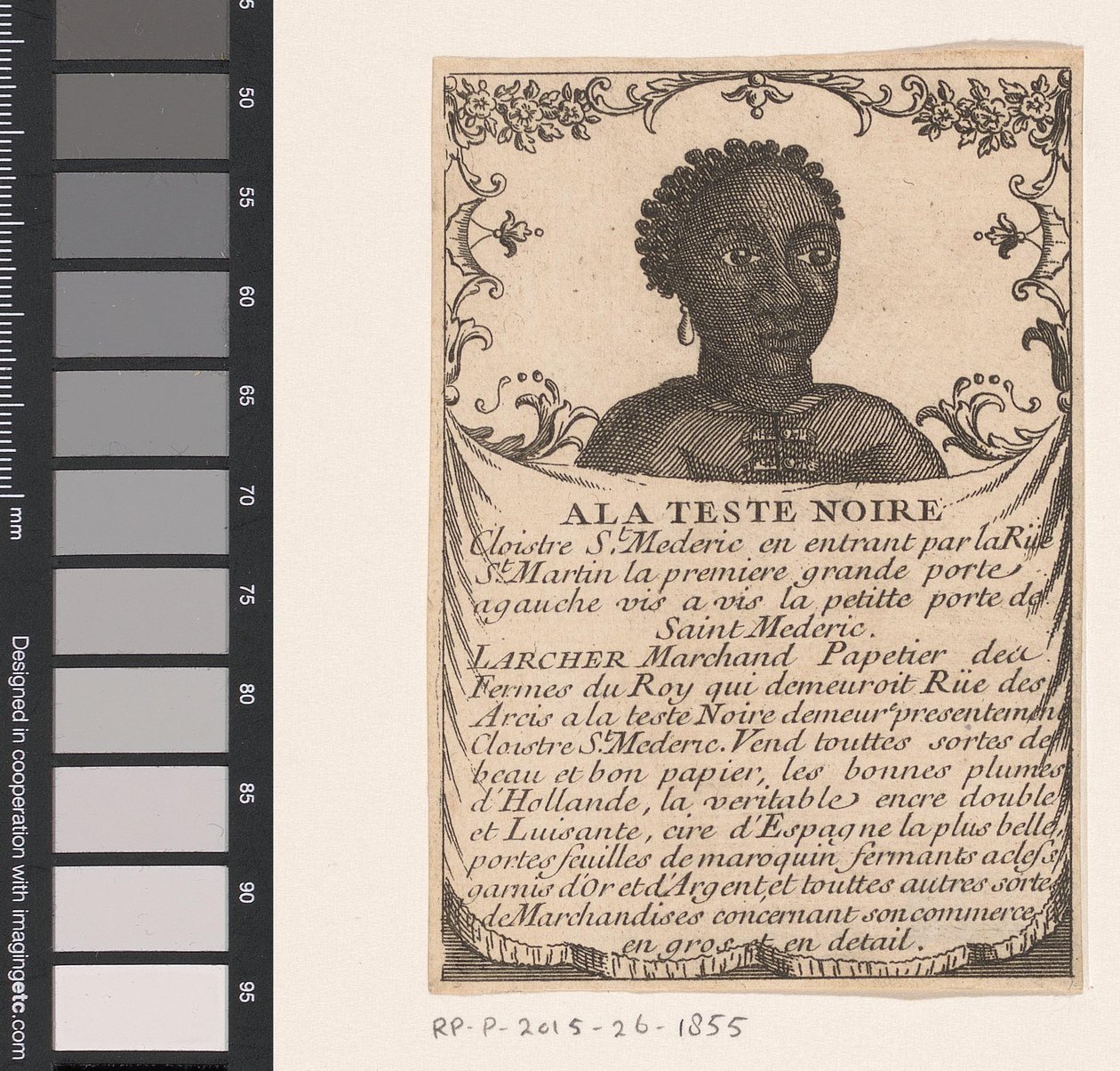 Cartão de visita da papelaria Larcher em Paris A la teste noir (título no objeto) de Anonymous