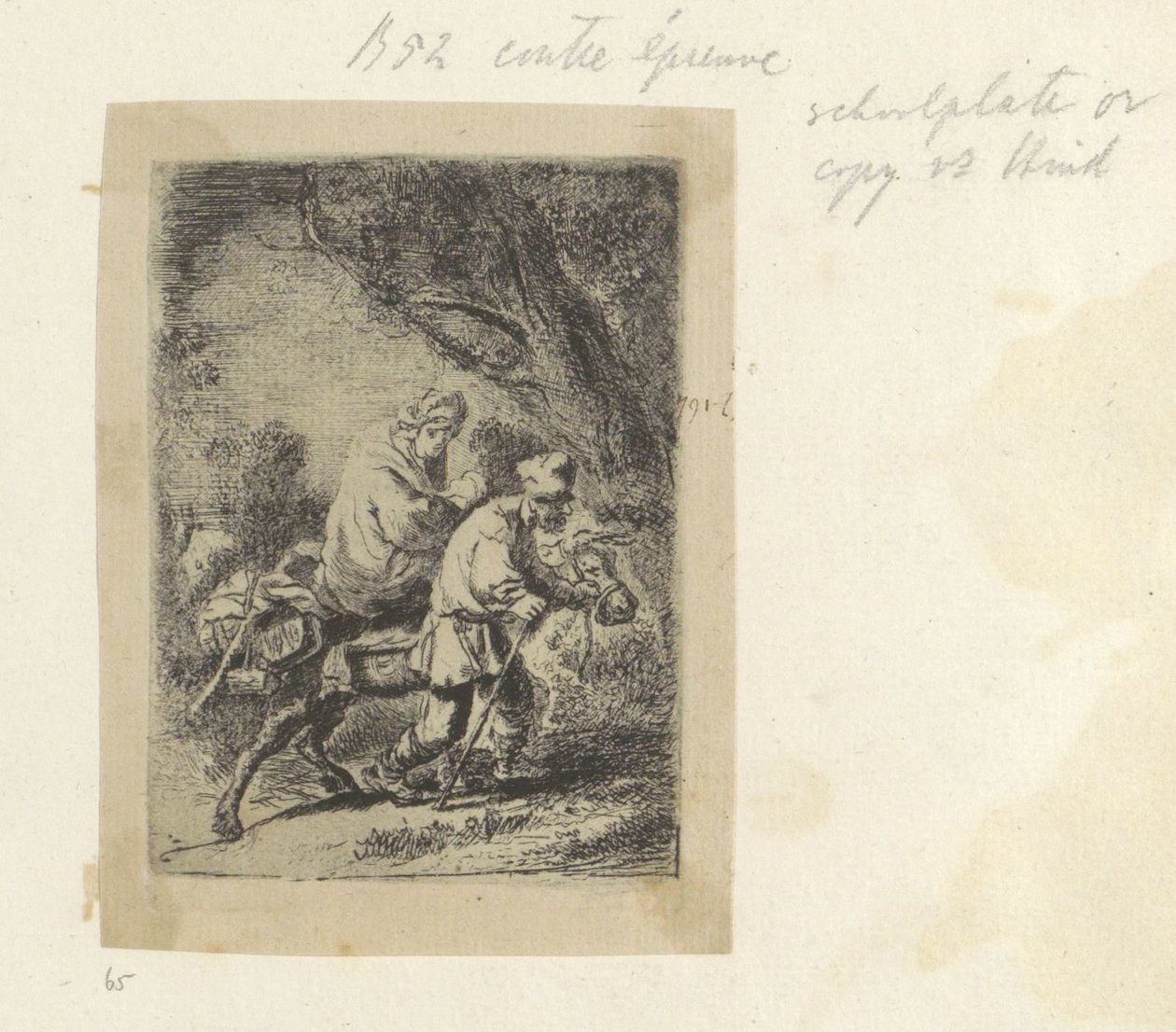 Voo para o Egipto: placa pequena
Recueil de Rembrandt por H. L. Basan, 1807/1808, 65 (124) (título da série)
Recueil de quatre-vingt-cinq estampes originales (título da série) de Anonymous