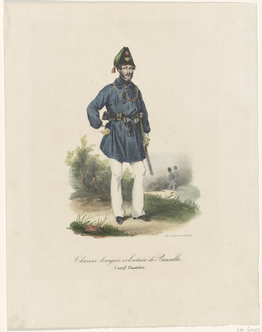 Caçador voluntário de Bruxelas, 1830 Chasseurs bourgeois volontaire de Bruxelles, (Comp.ie Chasteler) (título no objeto) de Anonymous