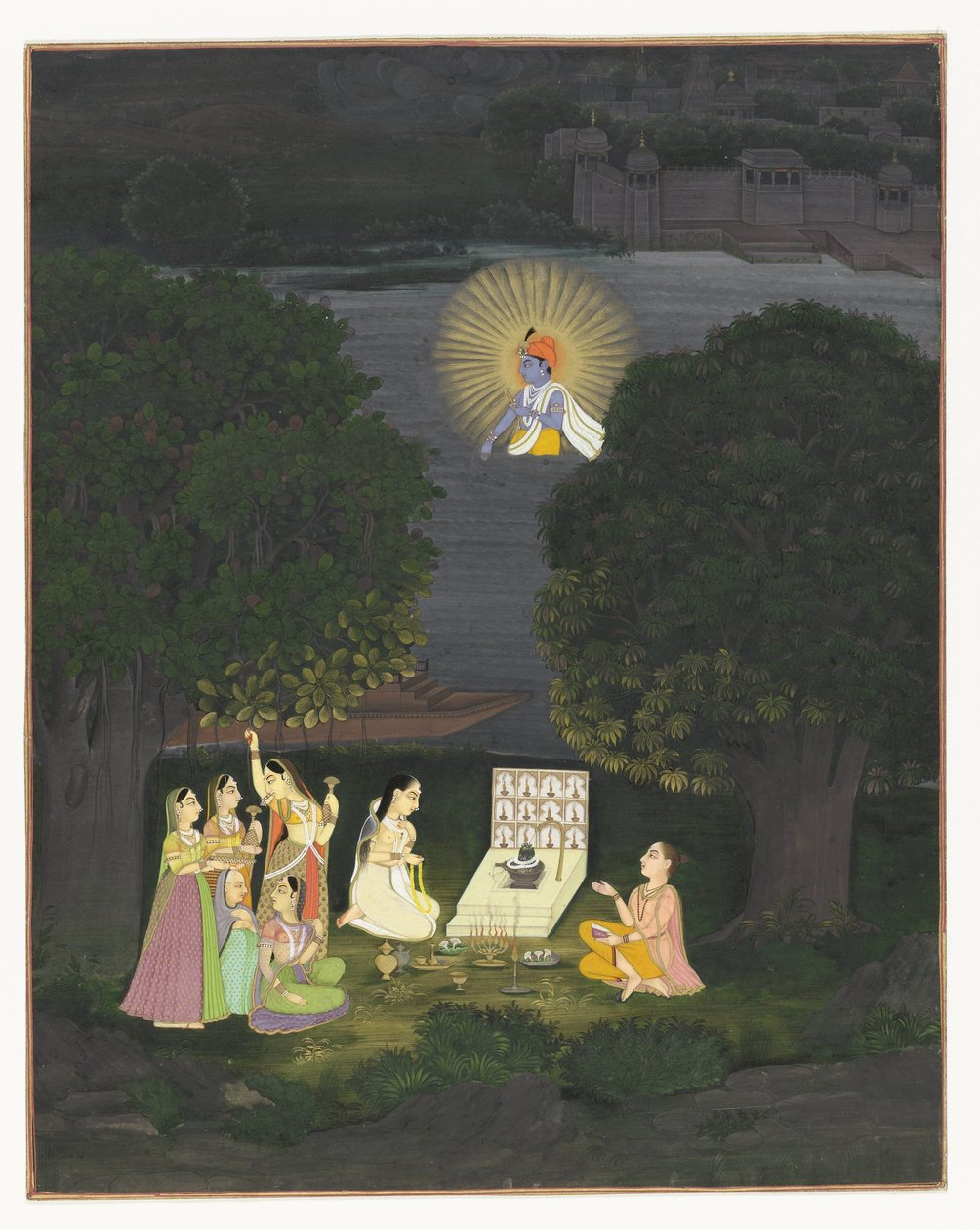 As mulheres que adoram Shiva são interrompidas por uma visão de Krishna de Anonymous