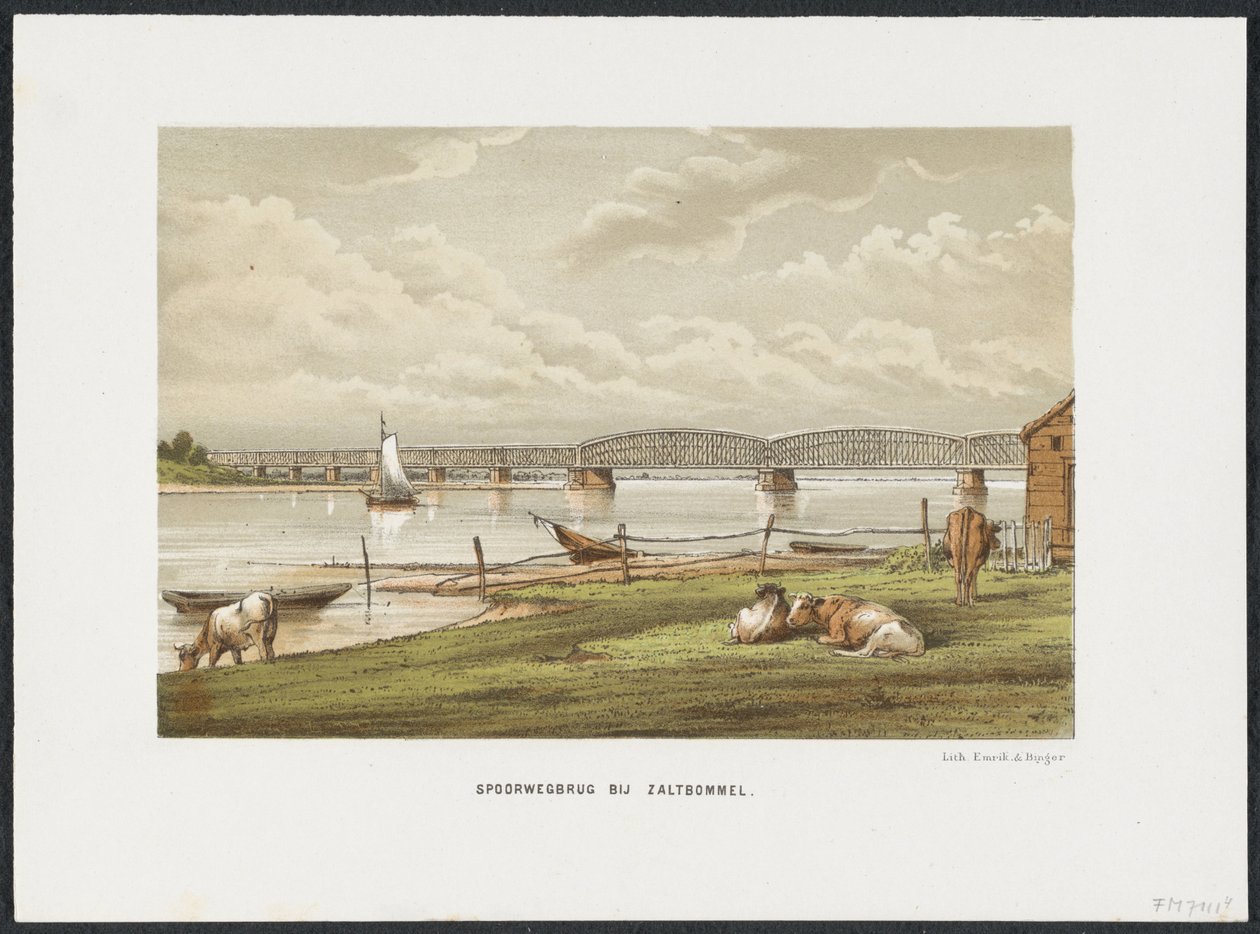 Ponte Waal perto de Zaltbommel, 1869 Ponte ferroviária em Zaltbommel (título no objeto) As principais pontes ferroviárias na Holanda (título da série) de Anonymous