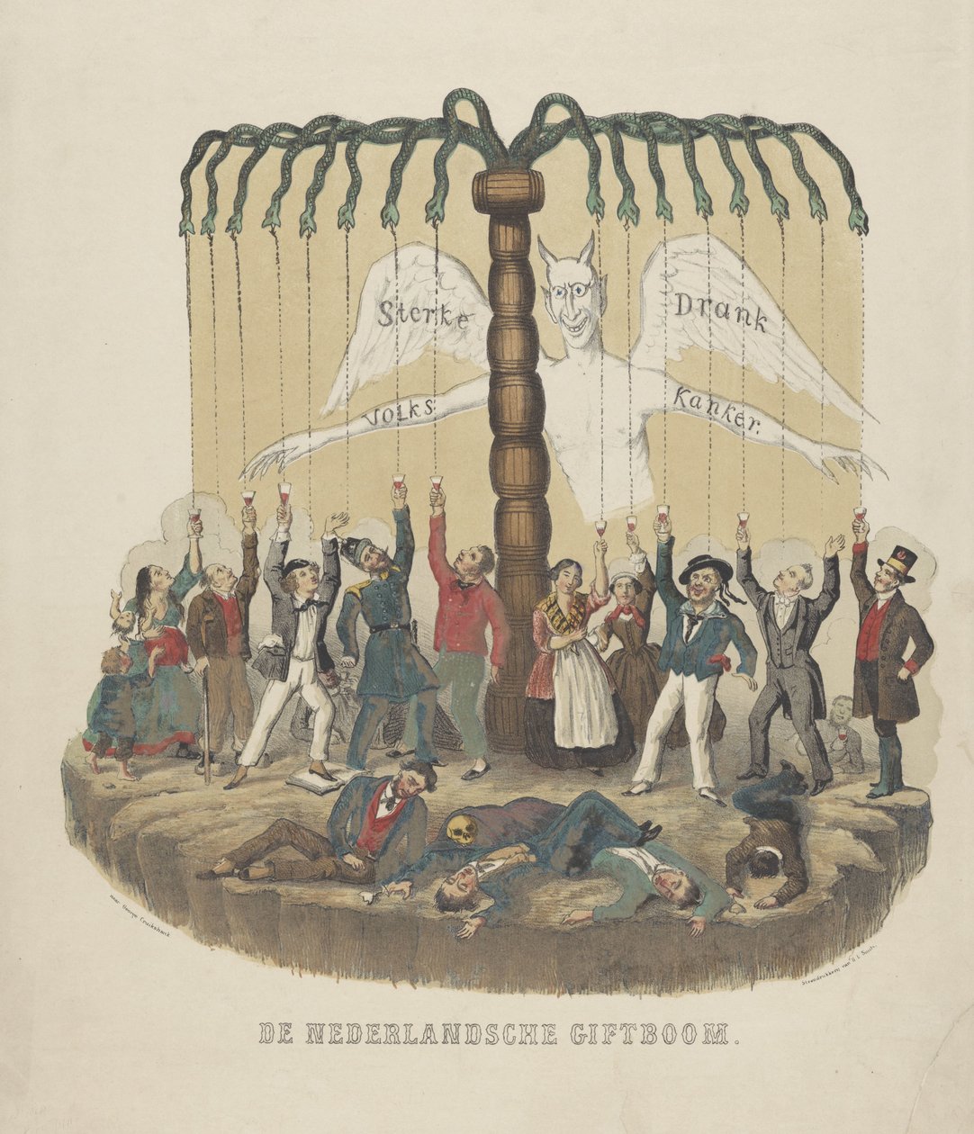 Advertência contra o consumo excessivo de álcool, 1867-1868 The Dutch Gift Tree (título no objeto) de Anonymous