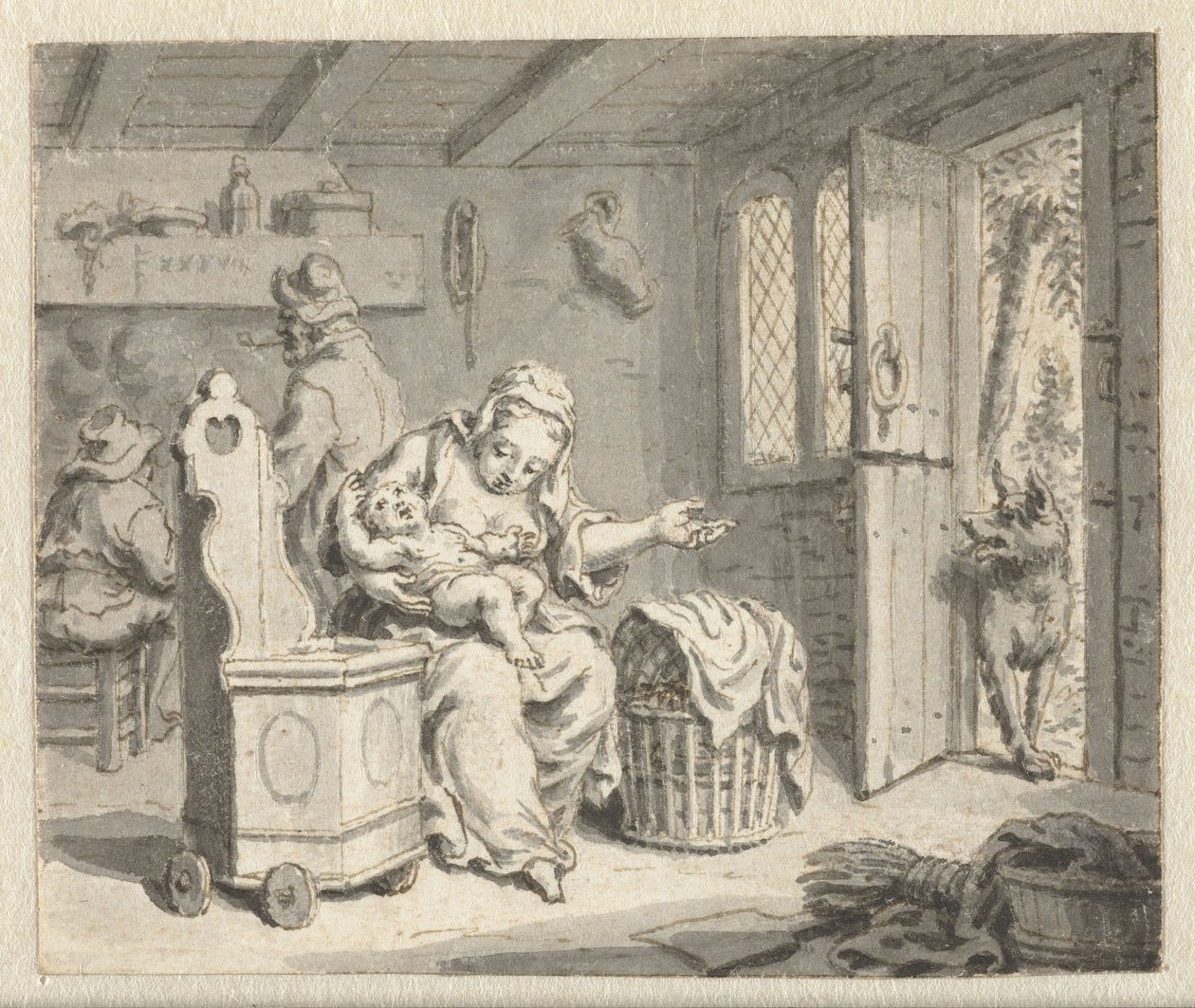 Lobo, a mãe e a criança Desenhos para ilustrações para uma edição das Fábulas de Jean de la Fontaine (título da série) de Anonymous