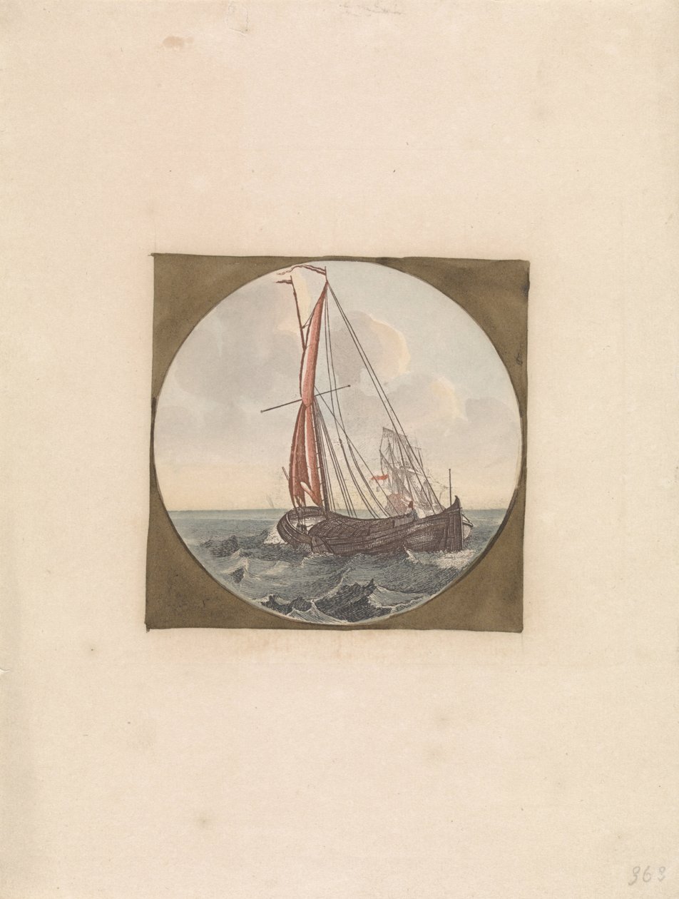 Navio à vela no mar, visto obliquamente por trás
Navios no mar (série B) (título da série) de Anonymous