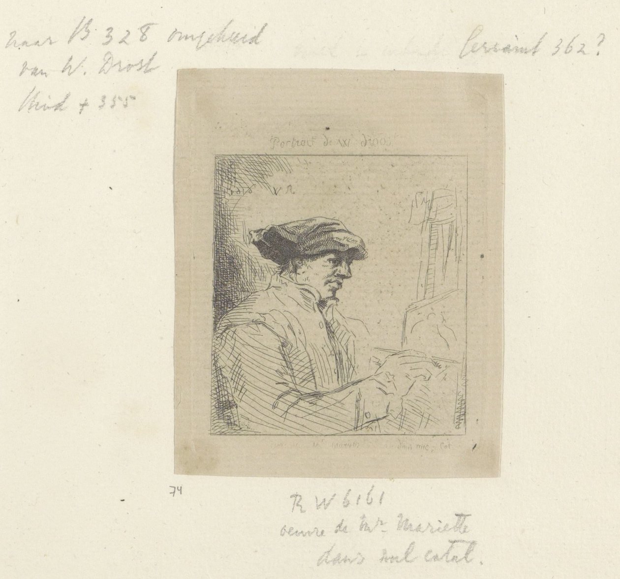 Zelfportret van Willem Drost voor de ezel
Colecção de oitenta e cinco estampas originais (título da série) de Anonymous