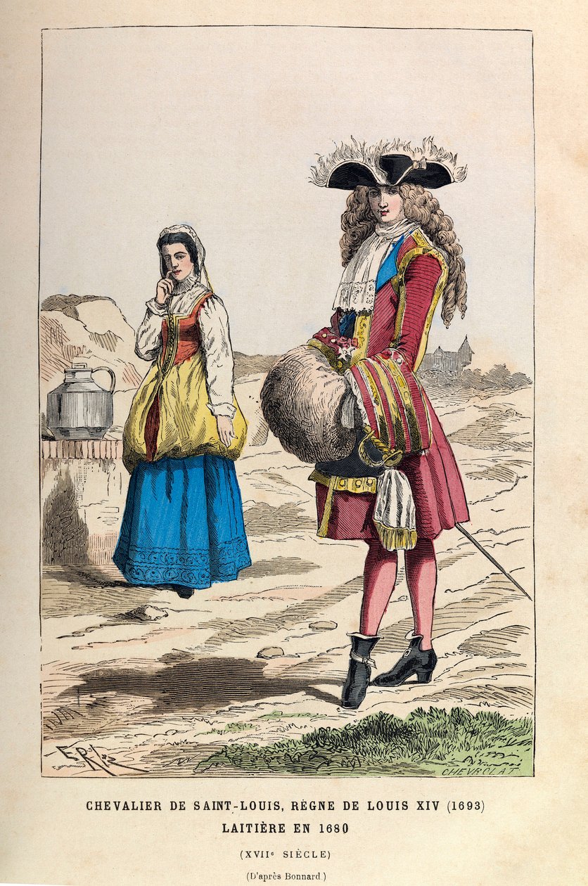 Cavaleiro de São Luís (1693) e Laitiere (1680) sob o reinado do rei Luís XIV no século XVII - Cavaleiro da Ordem de São Luís, reinado do rei Luís XIV 1693, e laticínio de Anonymous Anonymous