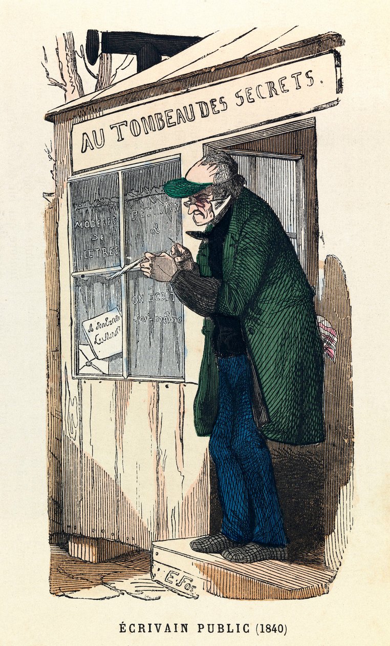 Um escritor público em 1840 em Paris, gravura, coleção privada - Um escritor público em Paris de Anonymous Anonymous
