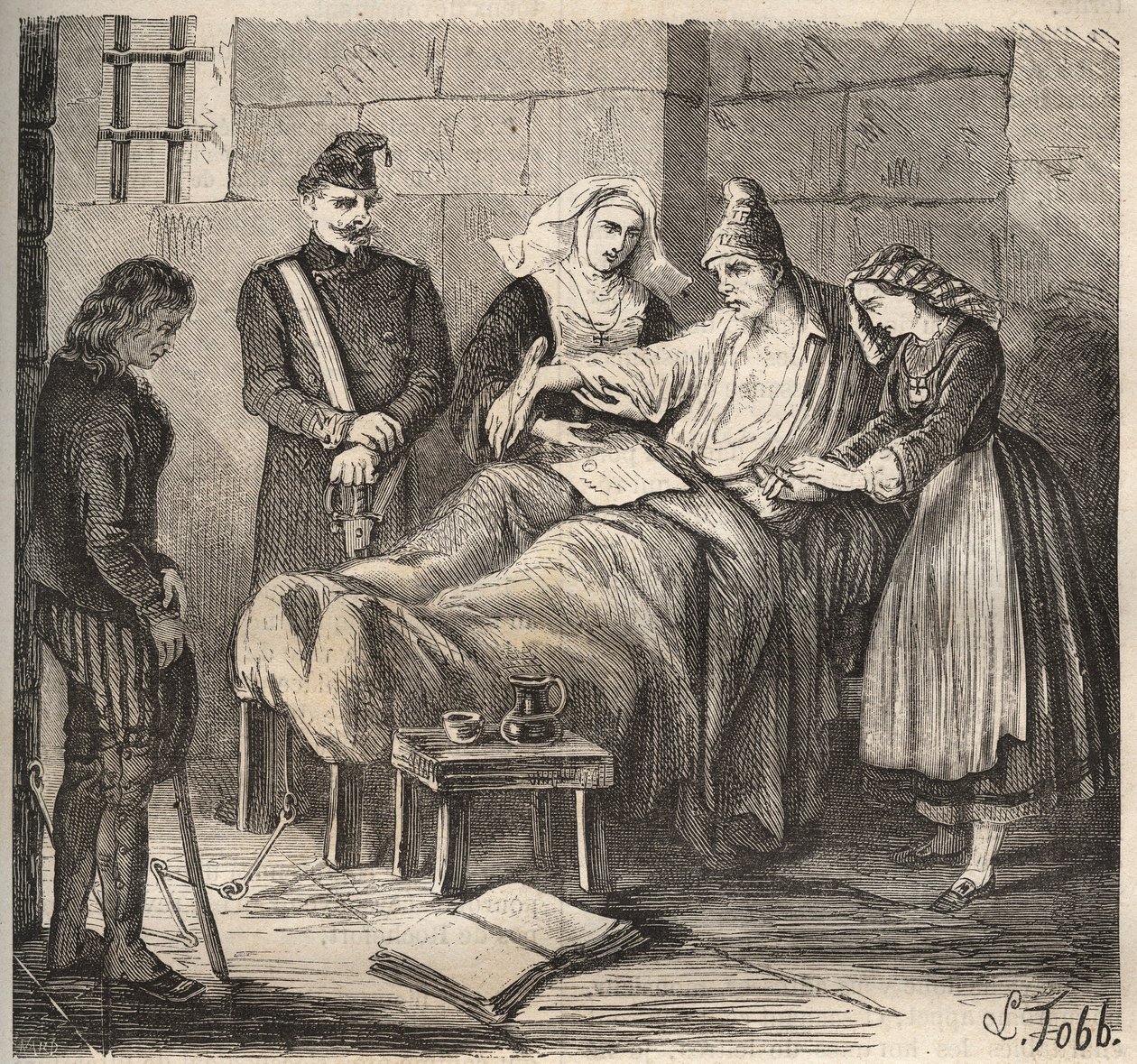 Um casamento no Rochefort Bagne, no século XIX. Gravação em "Histoire des bagnes depuis leur création à nos jours" (1877) por Pierre Zaccone (1817-1895) (Colonia Penale - colônia penal). Coleção particular. de Anonymous Anonymous