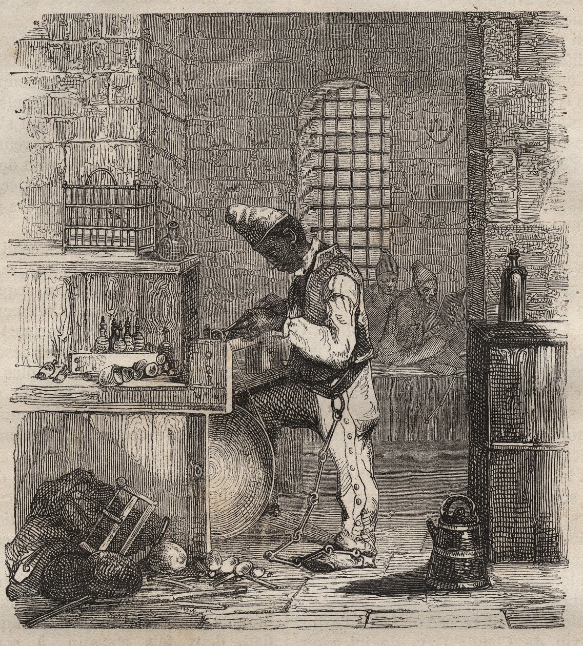 Uma força de trabalho no Brest Bagne, no século XIX. Gravação em "Histoire des bagnes depuis leur création à nos jours" (1877) de Pierre Zaccone (1817-1895) (Colonia Penale - colônia penal). Coleção particular. de Anonymous Anonymous