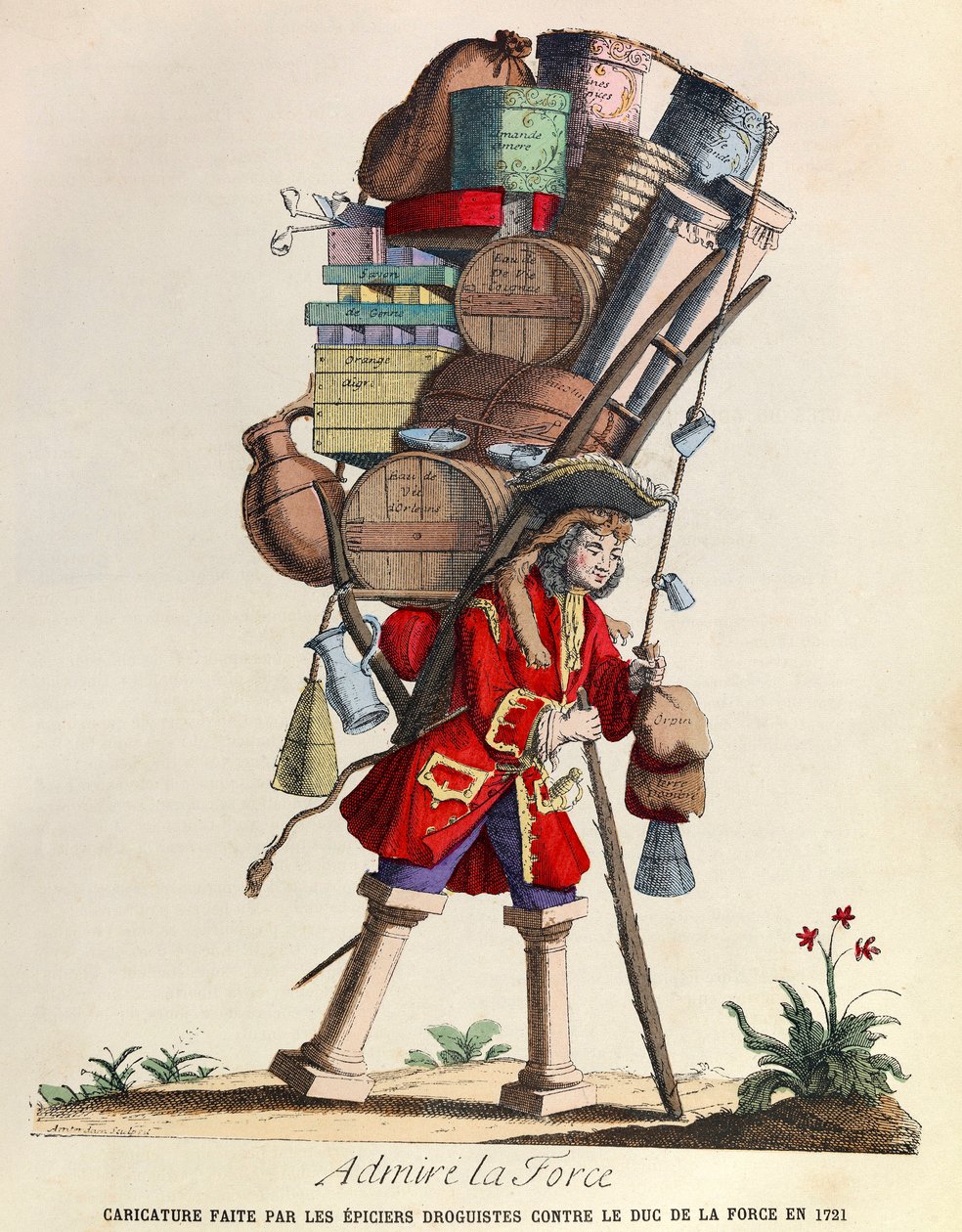 Admire La Force Caricature made by the drugists of Paris against the Duke of La Force in 1721 (regne of King Louis XV) - coleção particular de Anonymous Anonymous
