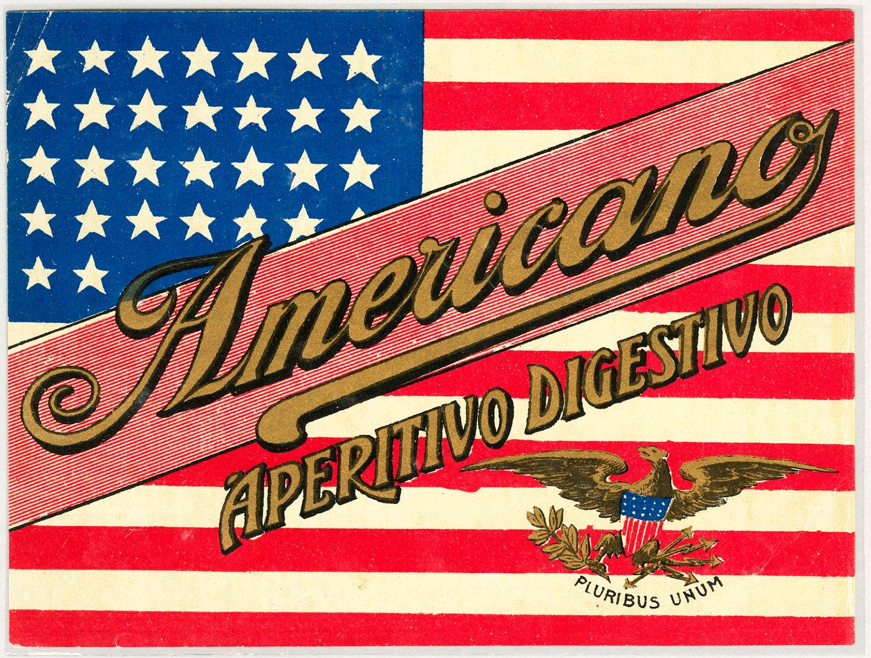 Anúncio para a bebida curta americana italiana Americano, com bandeira americana de Anonymous Anonymous