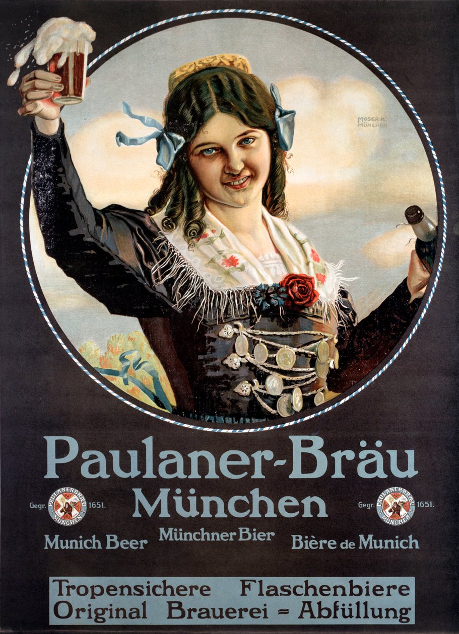 Cartaz publicitário para as cervejas Paulaner produzidas na Alemanha de Anonymous Anonymous