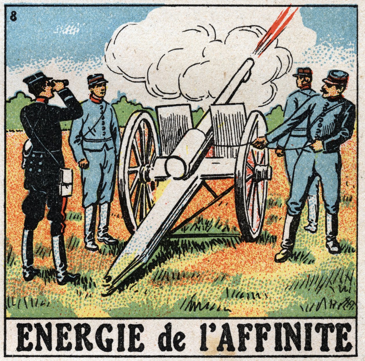 Energia de afinidade: artilheiros a disparar explosivos. Ilustração anónima de 1925. Coleção privada. de Anonymous Anonymous