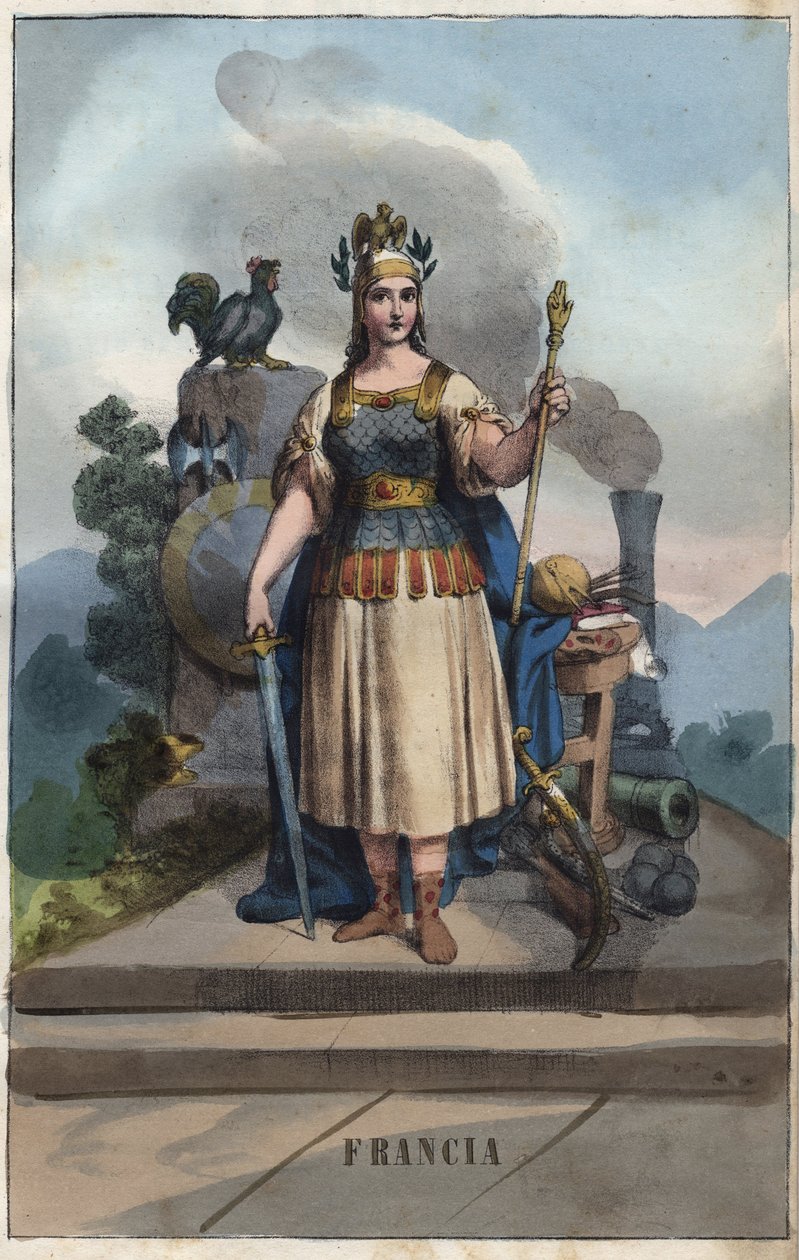 Alegoria da França - gravura de "Usos e costumes de todos os povos do Universo". Ou melhor, a história do governo, das leis, das milícias, da religião de todas as nações desde os tempos mais remotos até aos nossos dias" 1856 de Anonymous Anonymous