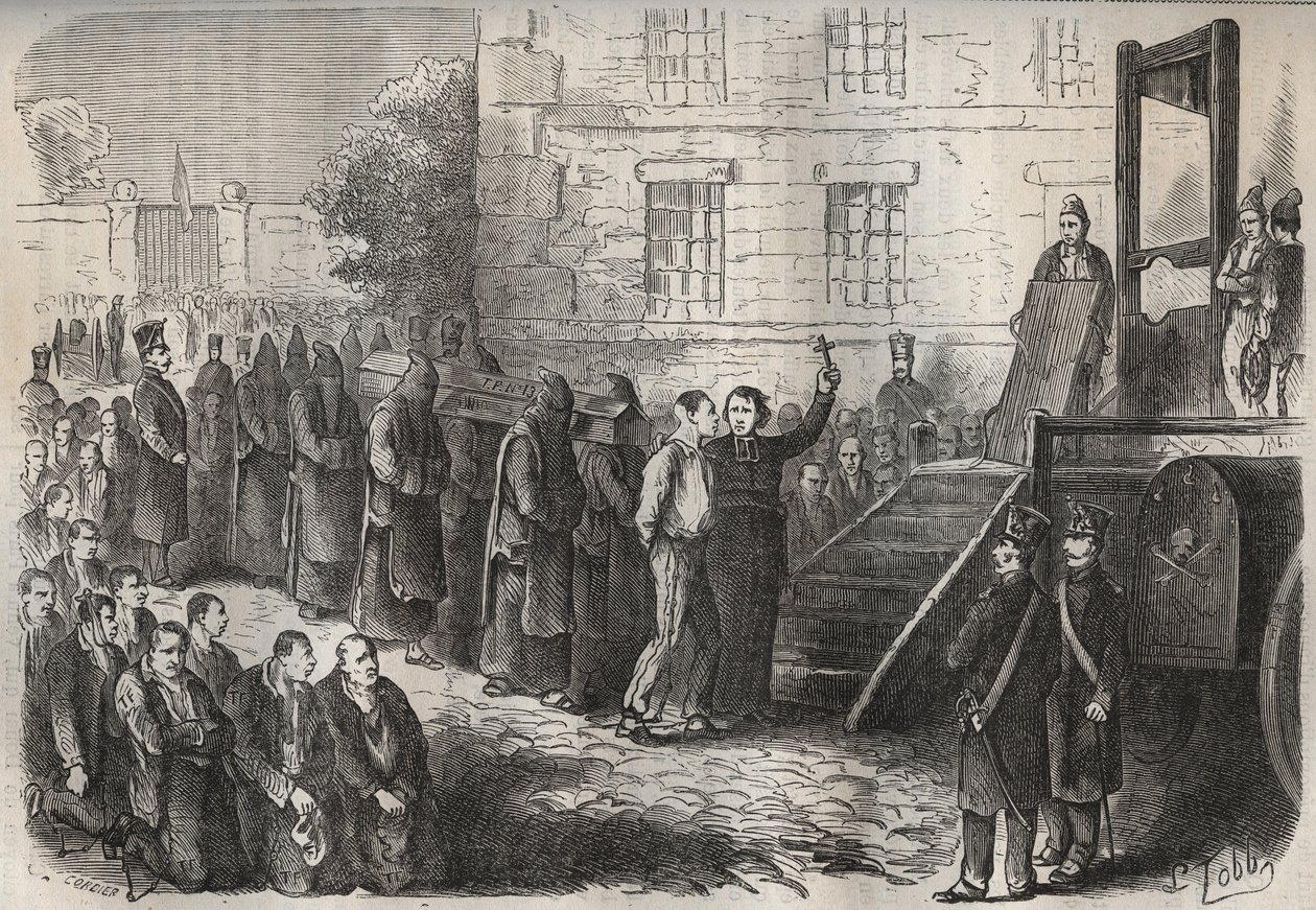 Uma execução no Toulon Bagne, no século XIX. Gravação em "Histoire des bagnes depuis leur création à nos jours" (1877) por Pierre Zaccone (1817-1895) (Colonia Penale - colônia penal). Coleção particular. de Anonymous Anonymous