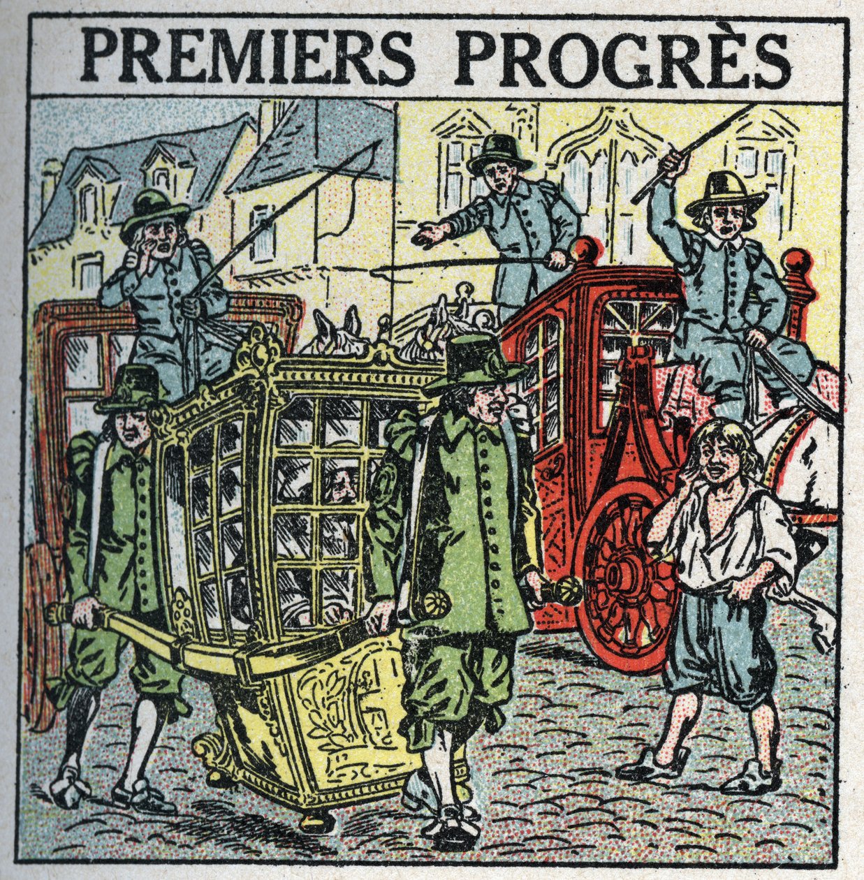 Tracção animal: uma cadeira de transporte que perturba o trânsito. Ilustração anónima de 1925. Coleção privada. de Anonymous Anonymous