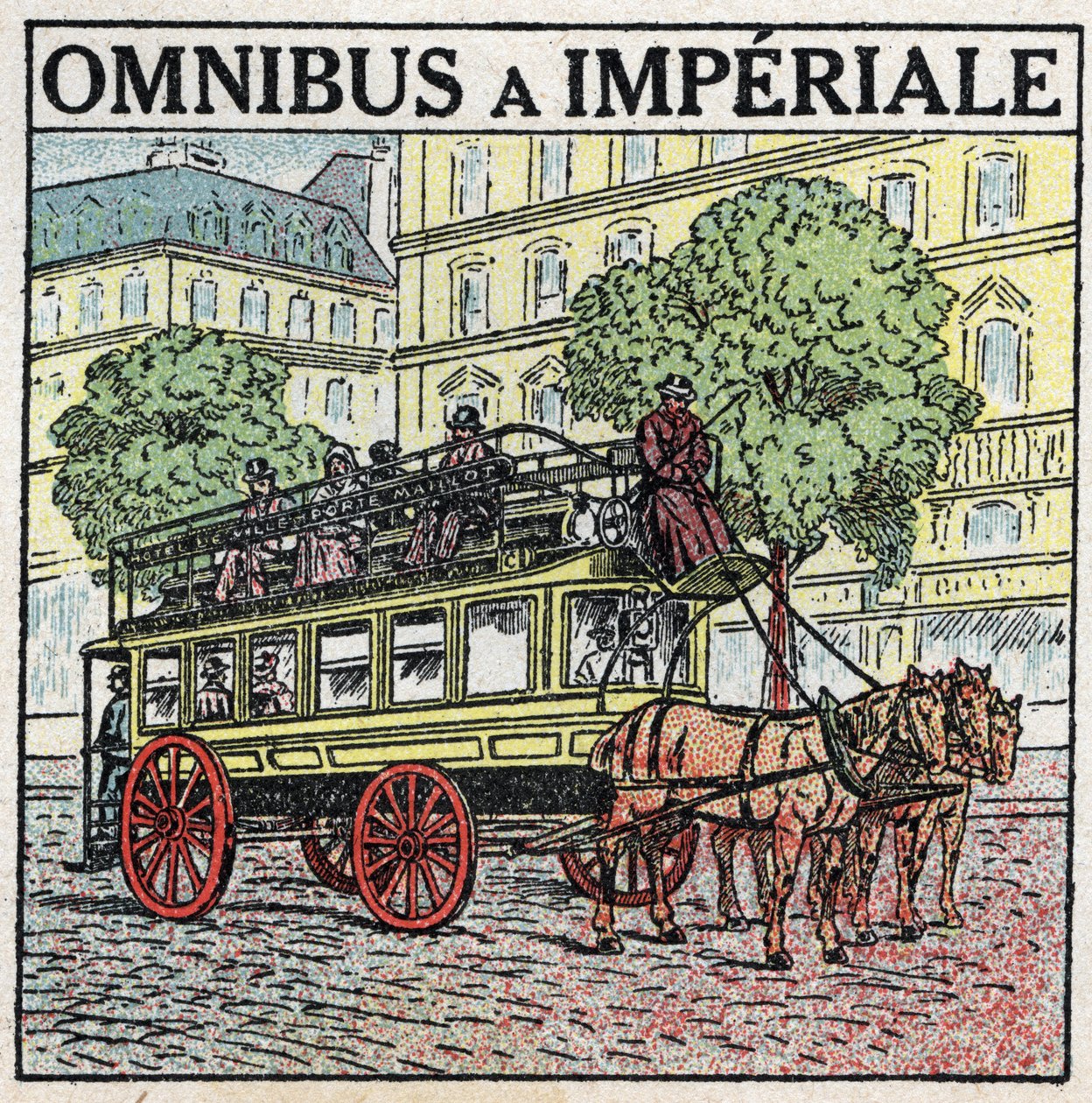 Tracção animal: omnibus a imperiale no século XIX. Ilustração anónima a partir de 1925. Coleção privada. de Anonymous Anonymous