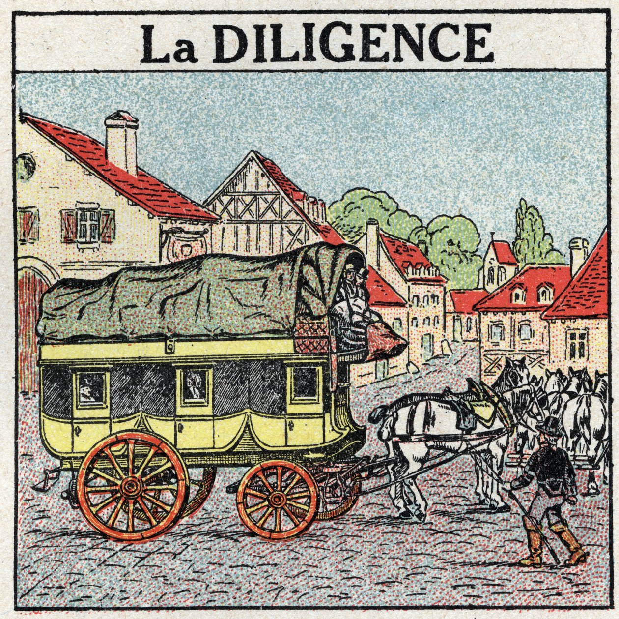 Tracção animal: a diligência. Ilustração anónima de 1925. Coleção privada. de Anonymous Anonymous