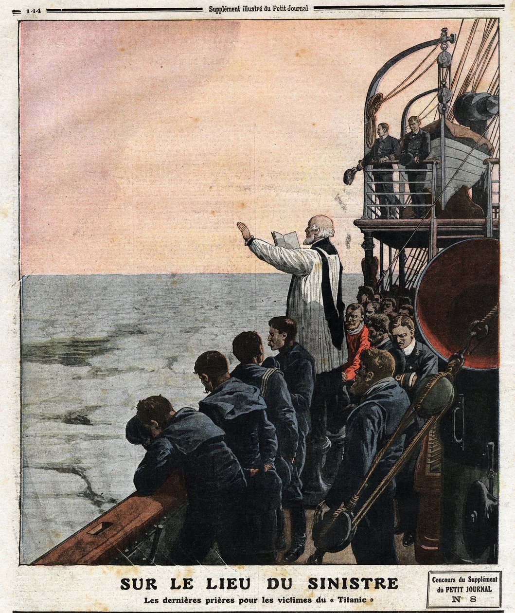 No local do desastre, as últimas orações pelas vítimas do Titanic. Na sua viagem inaugural de Southampton a Nova Iorque, o transatlântico britânico "The Titanic" atingiu um iceberg na noite de 14 de Abril. de Anonymous Anonymous
