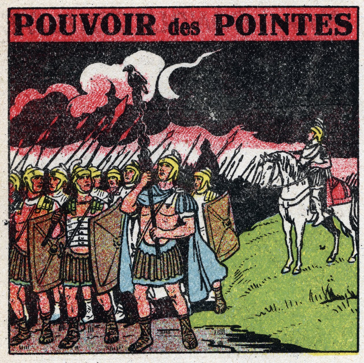 Electricidade atmosférica: Os legionários romanos descobrem que a ponta das suas espadas parece incendiar-se durante uma tempestade. Ilustração anônima de 1925. Coleção privada. de Anonymous Anonymous