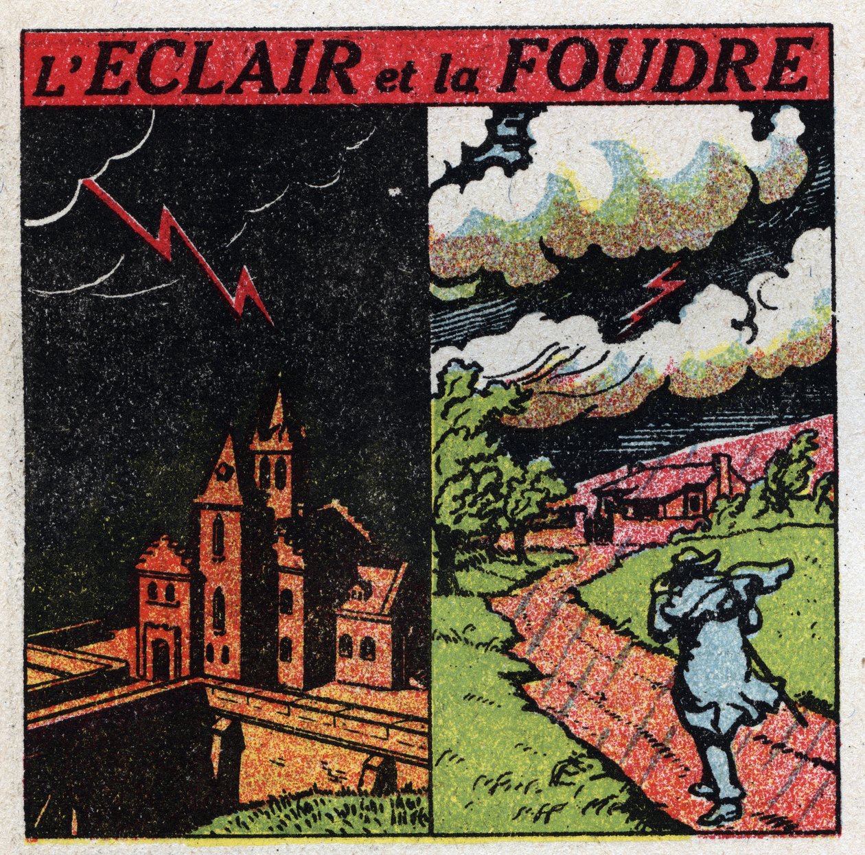 Eletricidade atmosférica: relâmpagos e relâmpagos. Ilustração anônima de 1925. Coleção privada. de Anonymous Anonymous