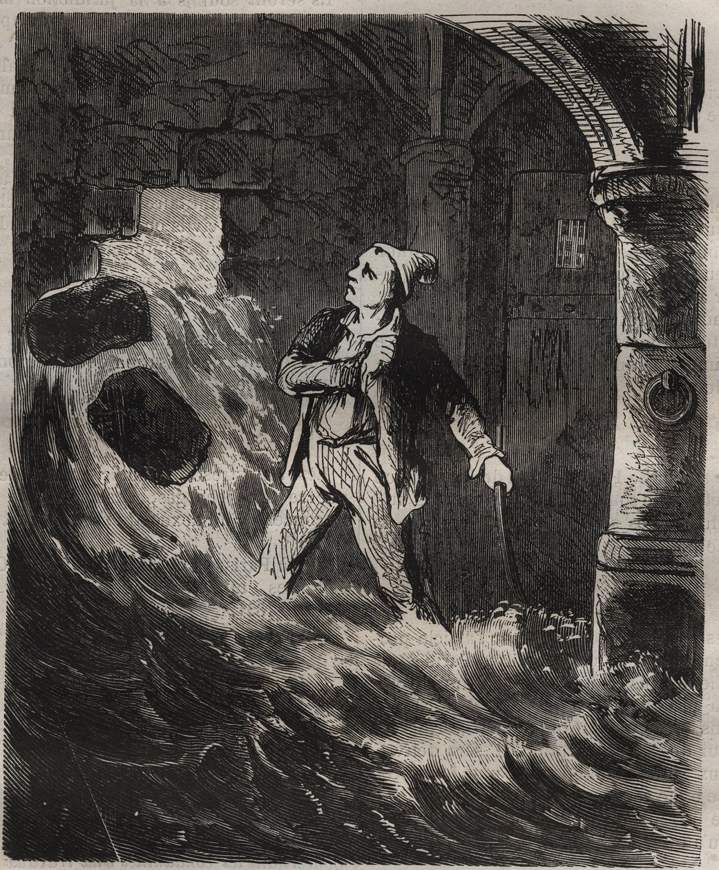Tentativa de fuga do Toulon Bagne no século XIX. Gravação em "Histoire des bagnes depuis leur création à nos jours" (1877) por Pierre Zaccone (1817-1895) (Colonia Penale - colônia penal). Coleção particular. de Anonymous Anonymous