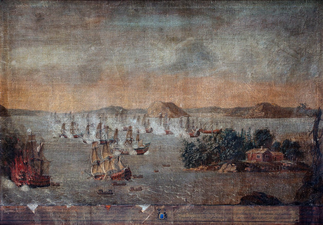 Batalha de Hogland - Durante a Grande Guerra do Norte, a batalha naval de 22 de julho de 1713 entre a Suécia e a Rússia - A Batalha de Hogland em 22 de julho de 1713 - Pintura de um artista desconhecido de Anonymous Anonymous