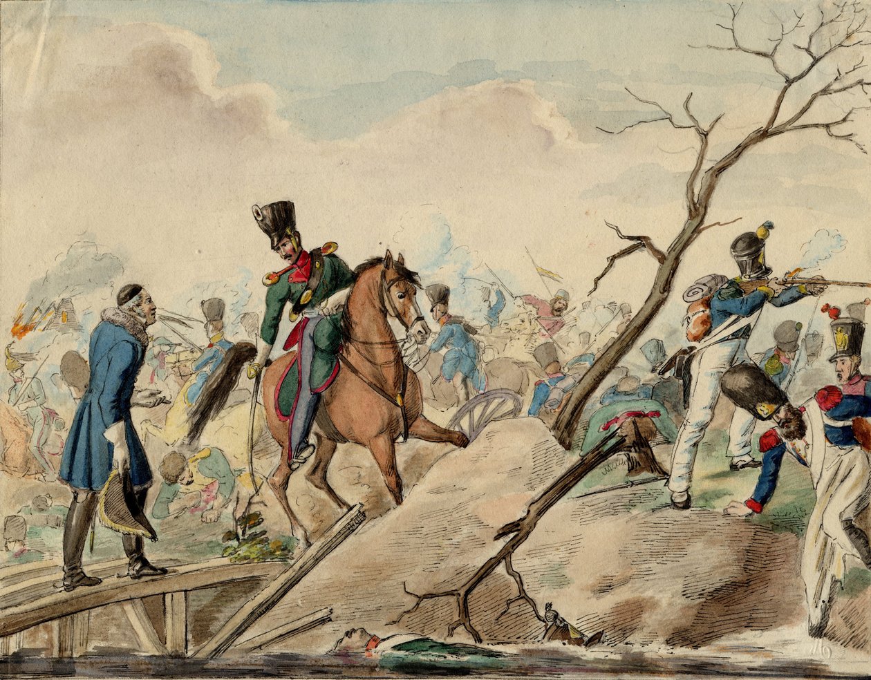Bataillle de Leipsig (bataille des Nations) - Um Episódio da Batalha de Leipzig - Anônimo - 1813 - Aquarela sobre papel - 16,2x20,8 - Coleção Particular de Anonymous Anonymous