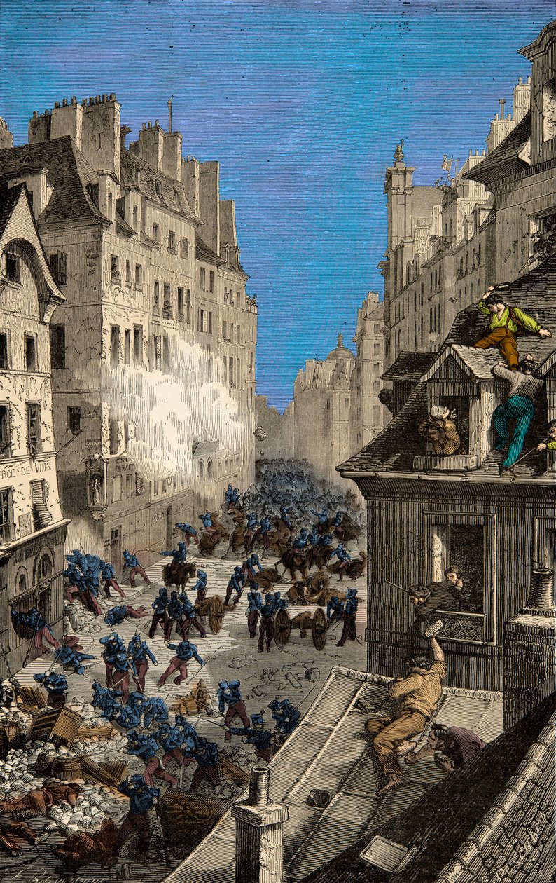 Batalha na Barricada da Rue Saint Antoine em 1830, Gravura, Coleção Particular de Anonymous Anonymous