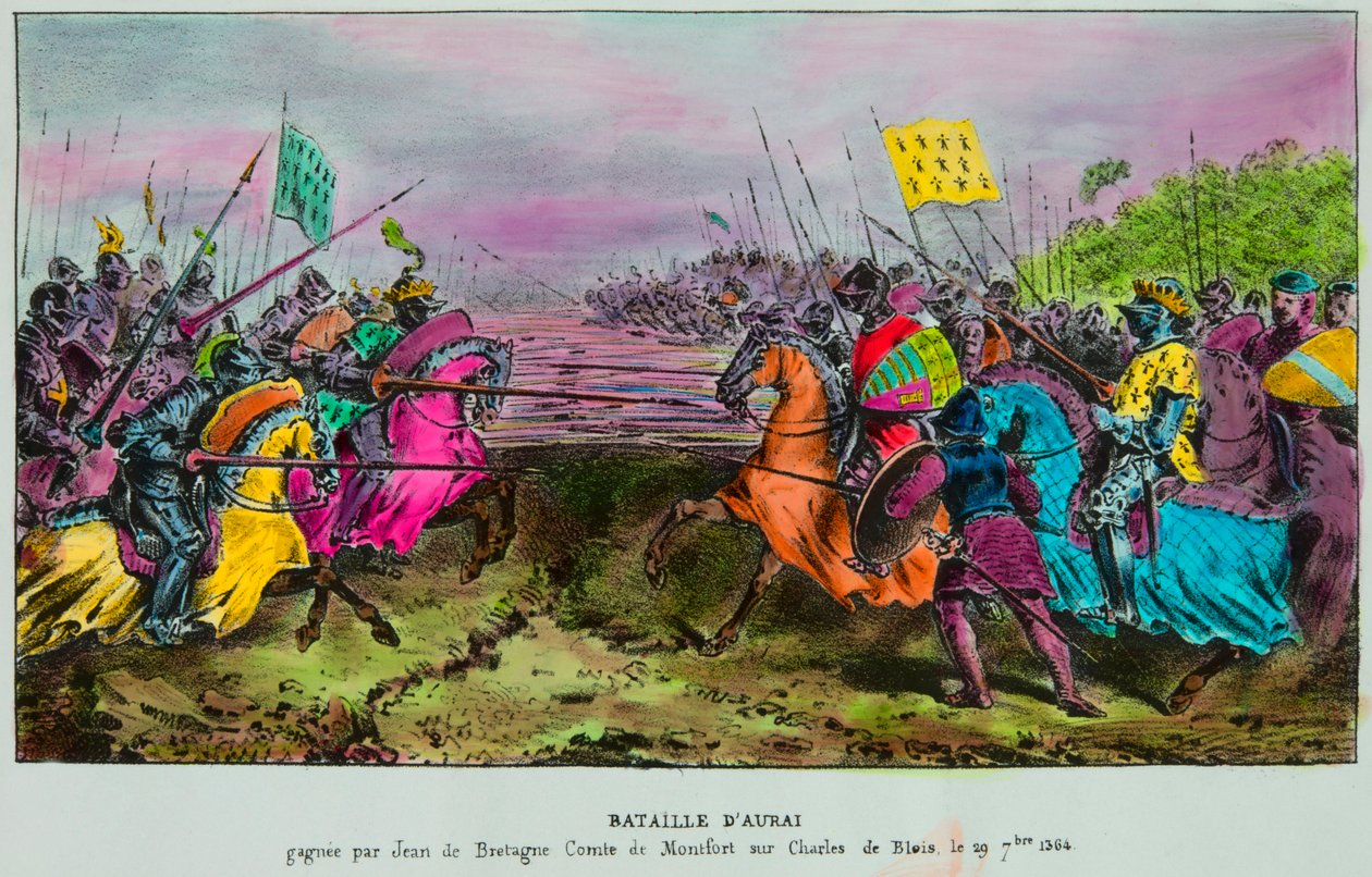 Batalha de Auray em 29 de Setembro de 1364 última batalha de sucessão da Bretanha entre um exército anglo-bretão contra as ordens de João IV da Bretanha (João III de Montfort, Jean Le Conquereur ou Le Vaillant de Anonymous Anonymous