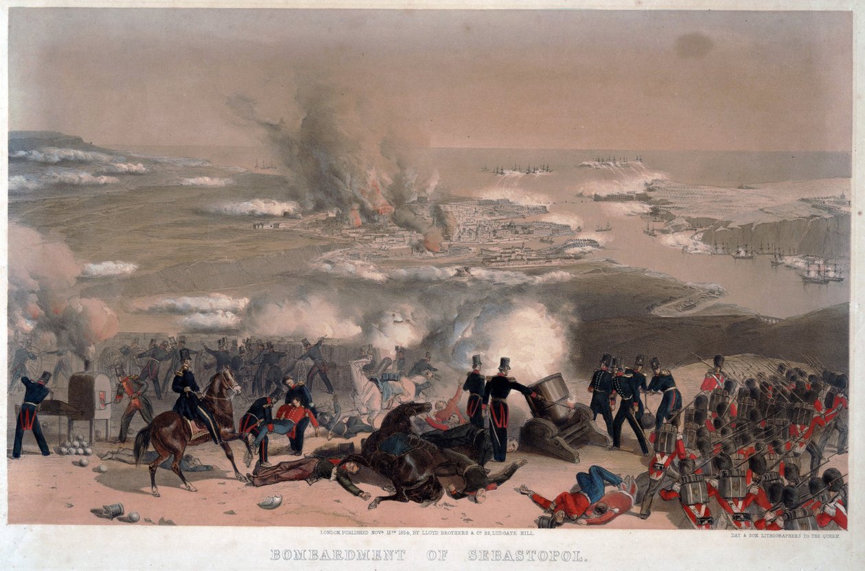 Bombardeamento de Sevastopol - Anónimo - 1854 - Litografia a cores - 83x117,2 - Colecção Privada de Anonymous Anonymous