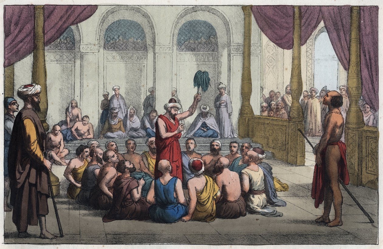 Brahmins cantando louvores ao deus Rama - Brahmanes cantando os louvores do deus Rama - gravando de "Usos e costumes de todos os povos do universo". Isto é, a História do Governo, Leis, Milícias e Religião de todas as Nações desde o Mais Remoto até ao Mais de Anonymous Anonymous
