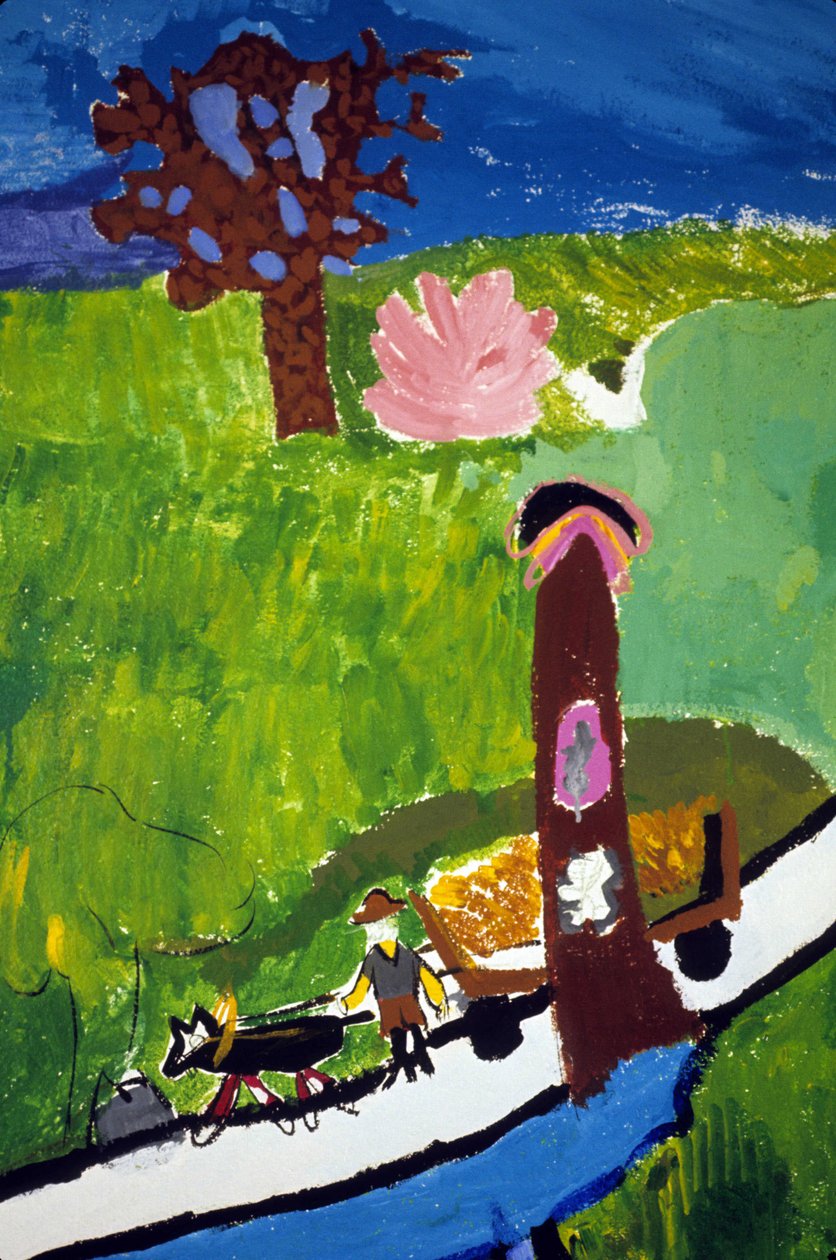 Camponeses bretões no campo. Desenho de crianças da escola da Croix Rousse em Saint Brieuc (Saint-Brieuc). de Anonymous Anonymous